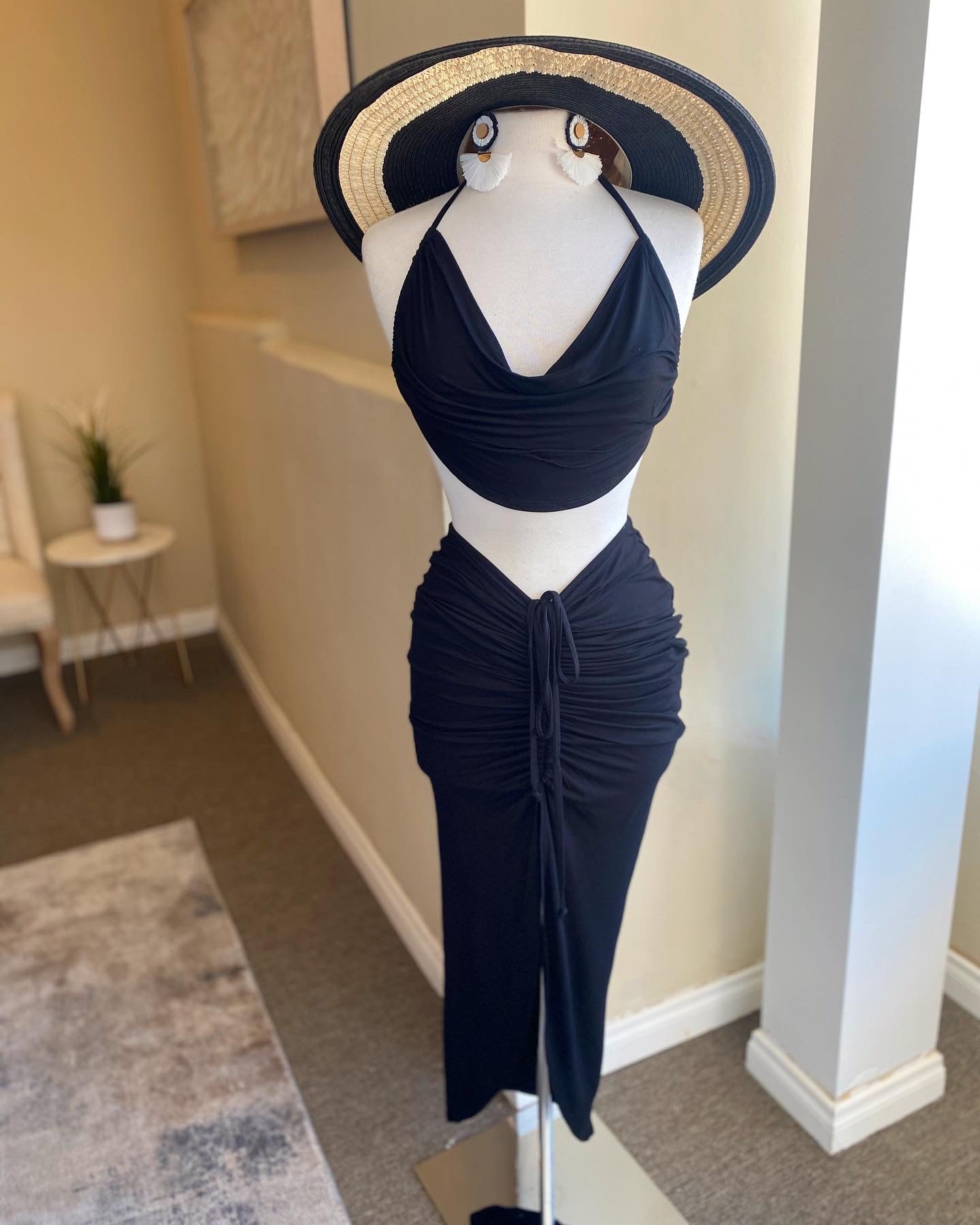 Halter Center Ruched Skirt Set