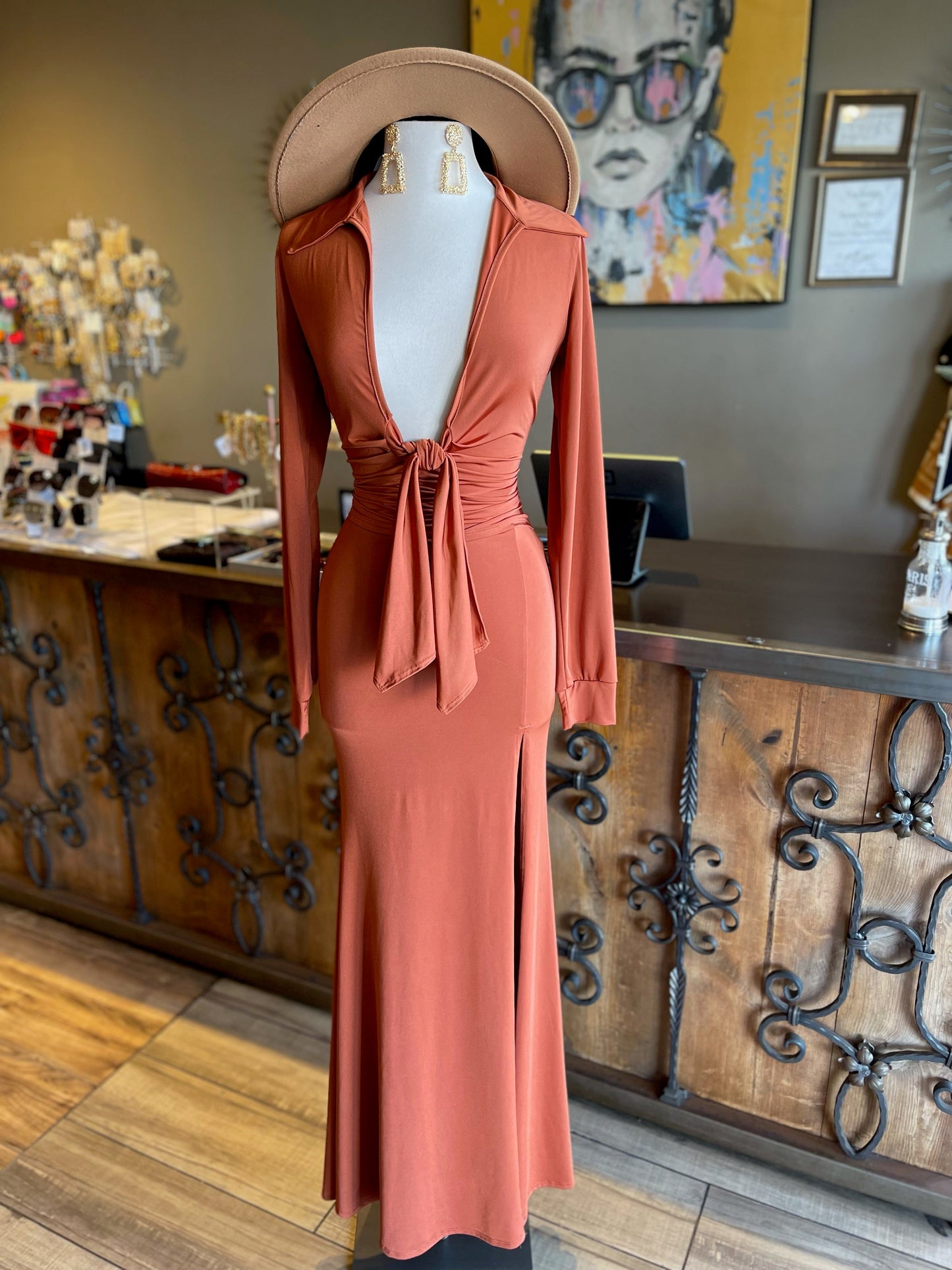 High Slit Long Skirt Tie Top Set