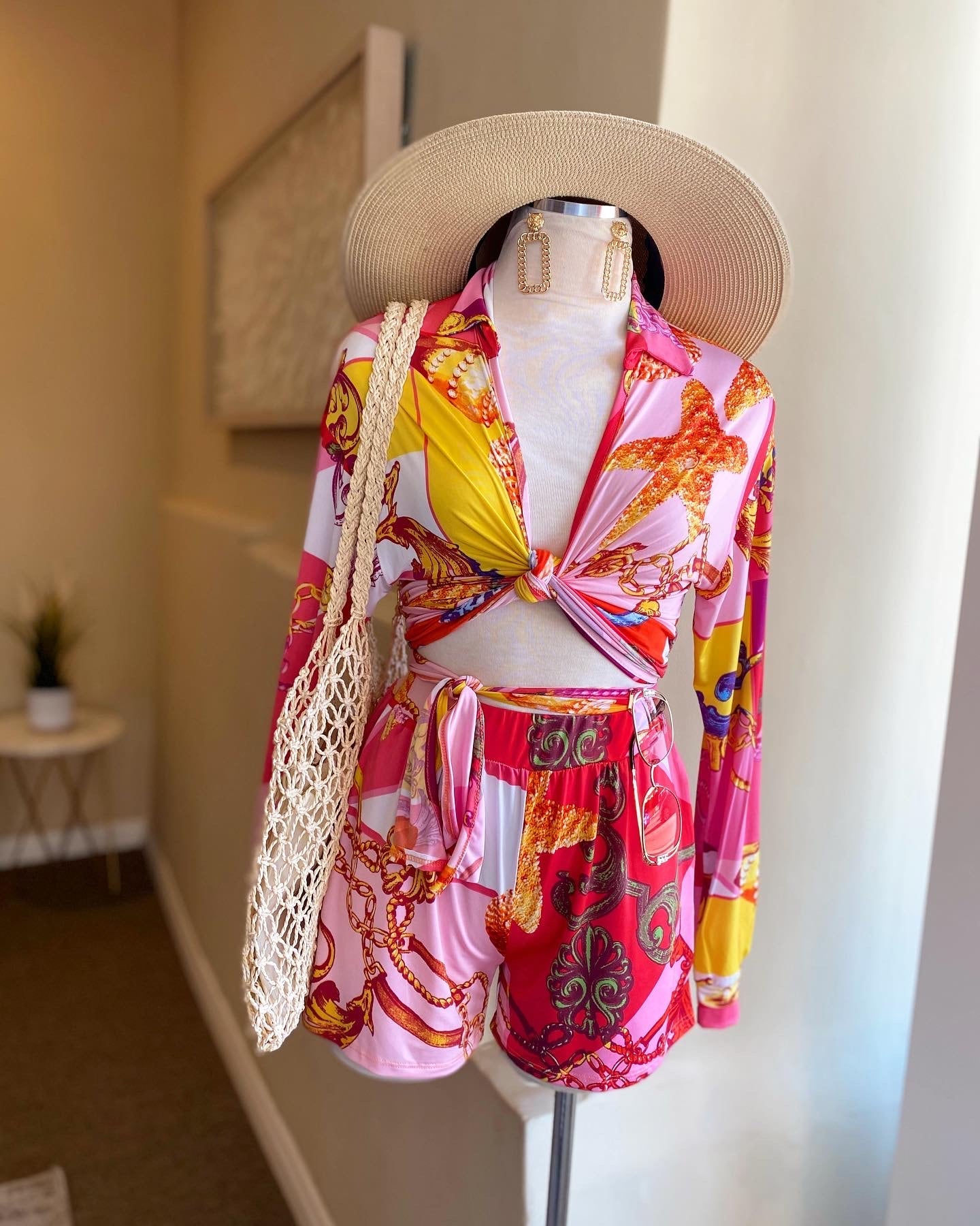 Printed Front Tye Shorts Set
