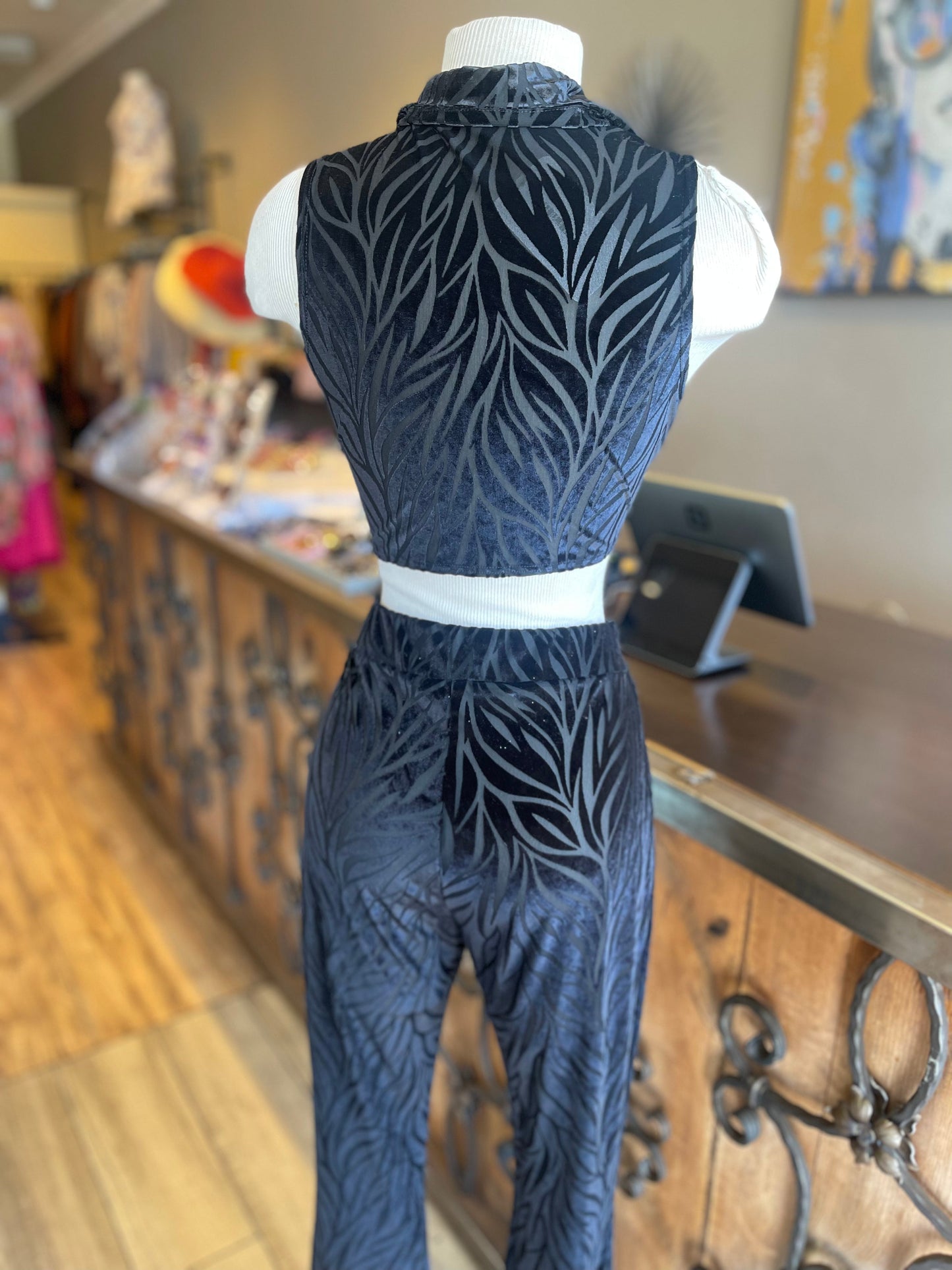 Velvet Front Tie Sleeveless Top Pants Set