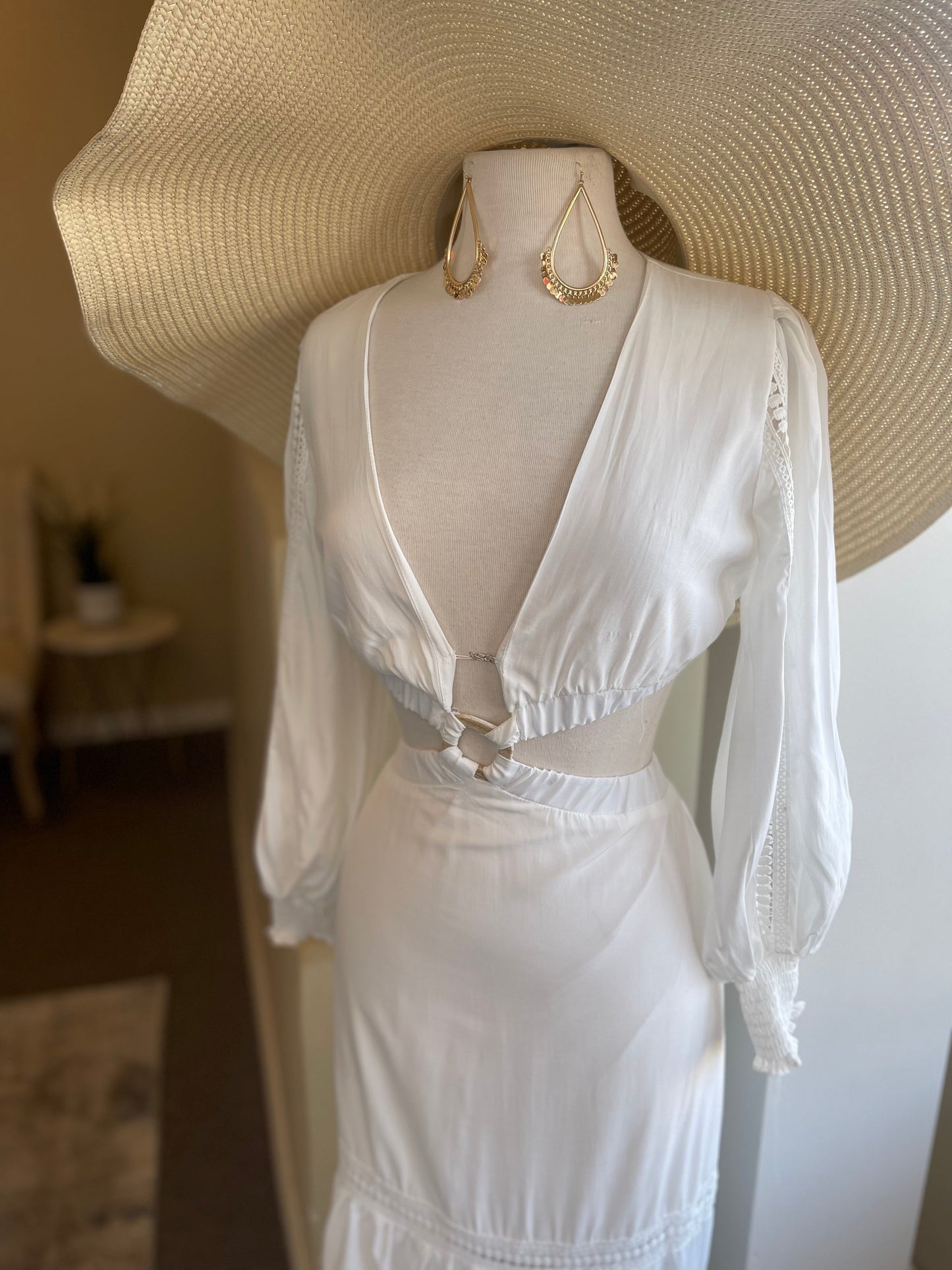 Long Sleeve Tiered Cutout Maxi