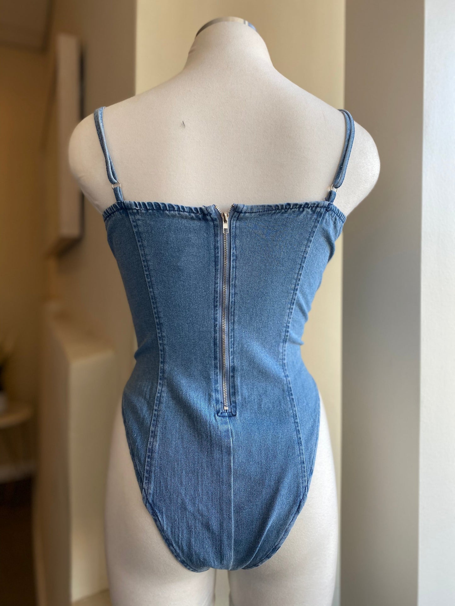 Lace Up Denim Bodysuit