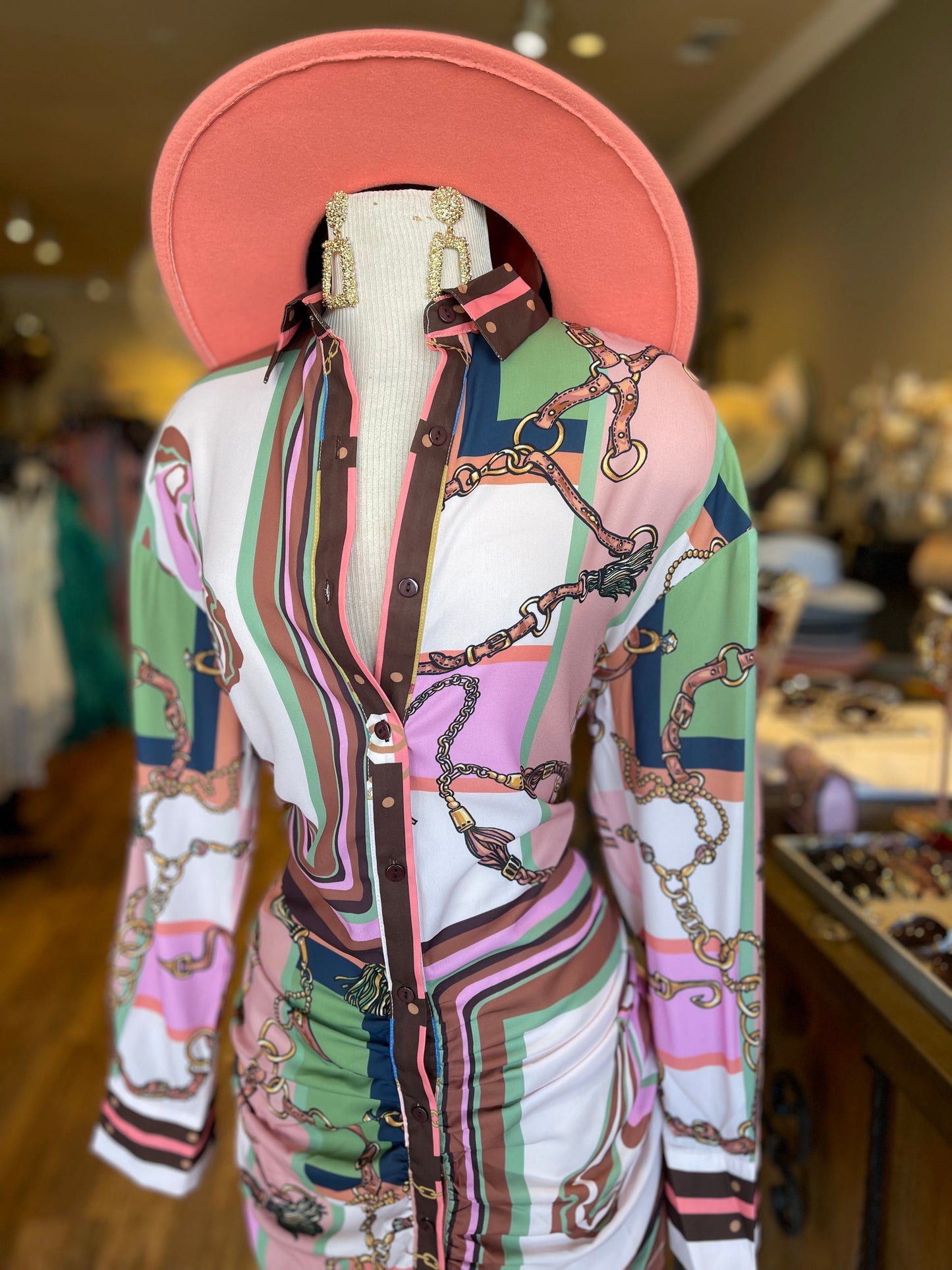 Printed Button Down Shirt Dress