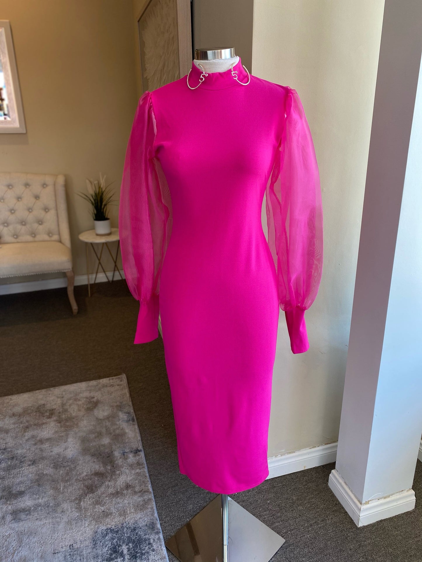 Mesh Mock Neck Zipper Dress FINAL SALE