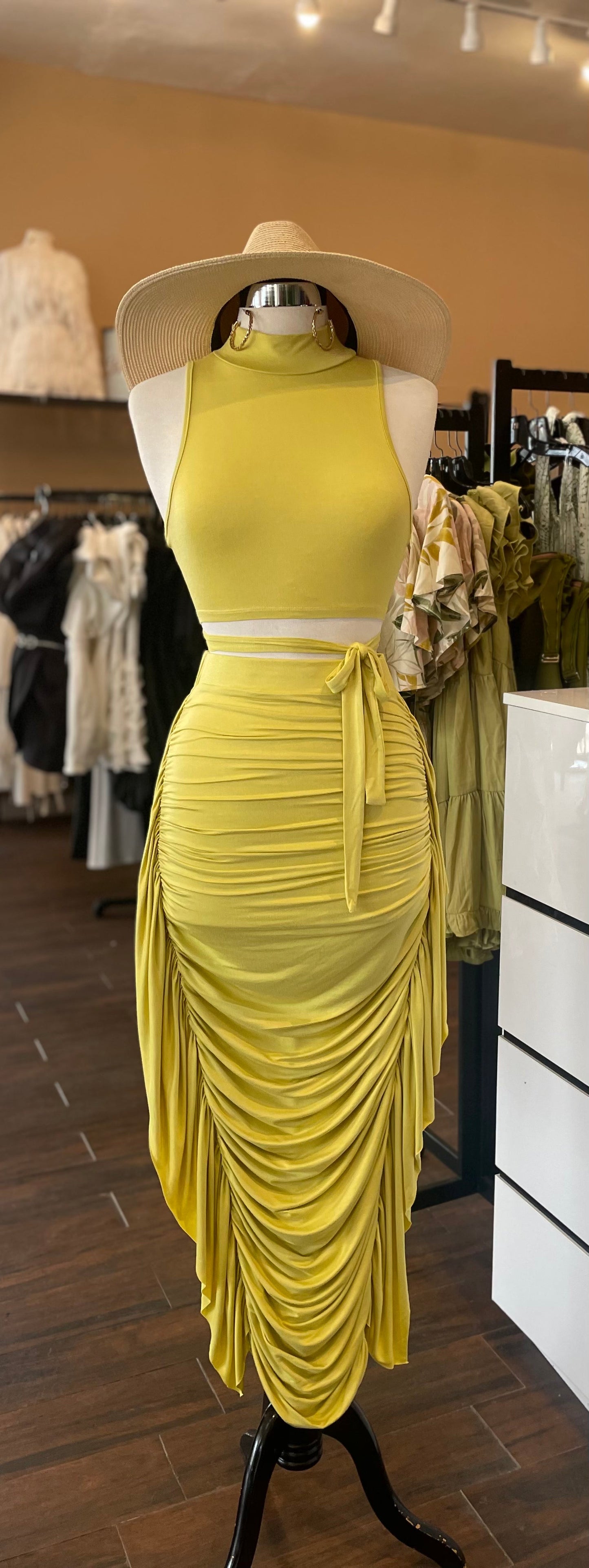 Tye Top Shirring Ruffle Side Skirt