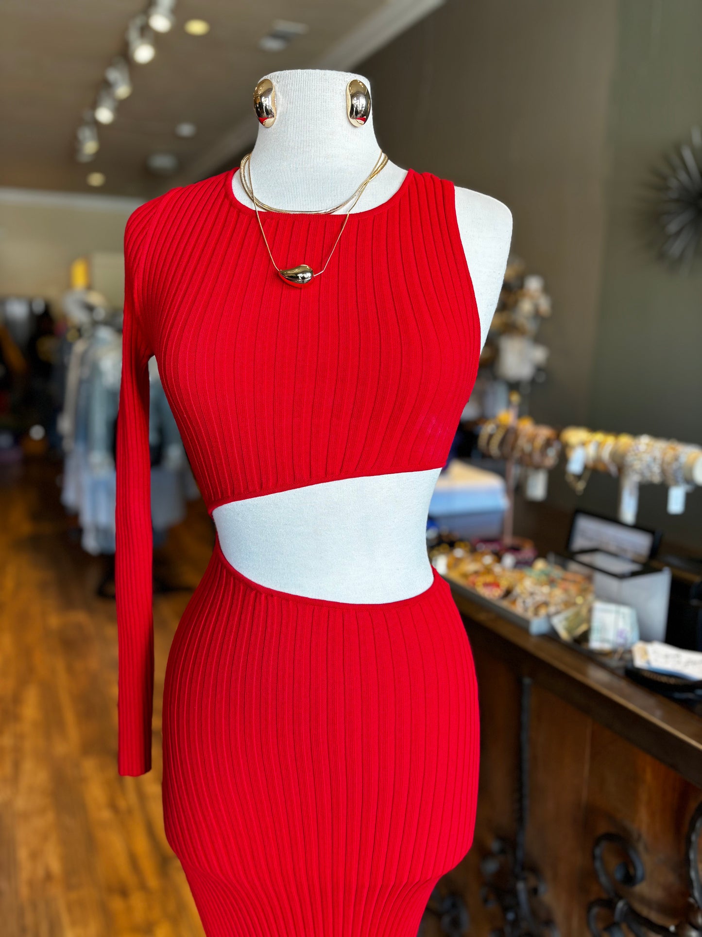 One Sleeve High Slit Dress