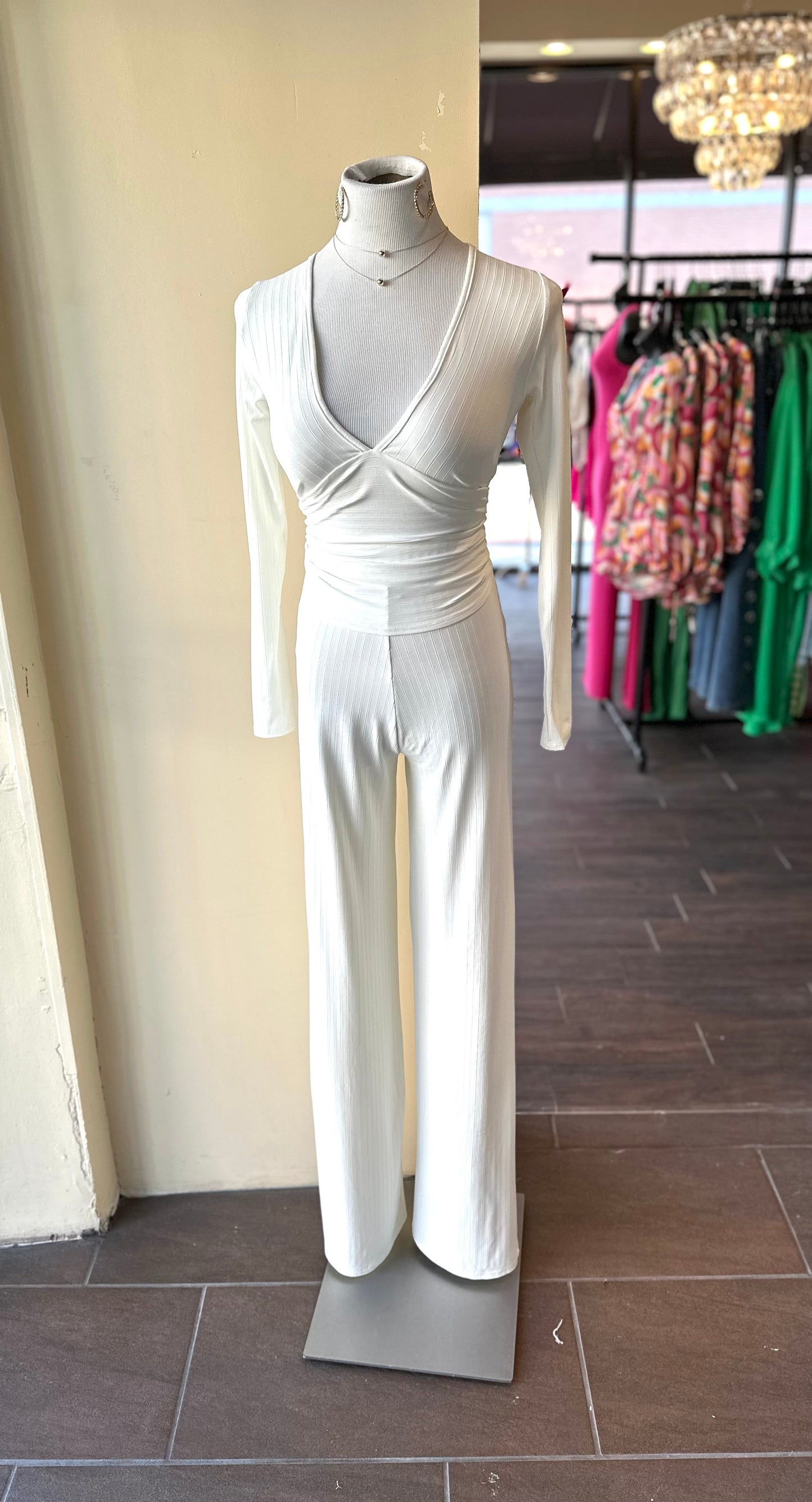 Deep V Neck Long Sleeve Top W Pants