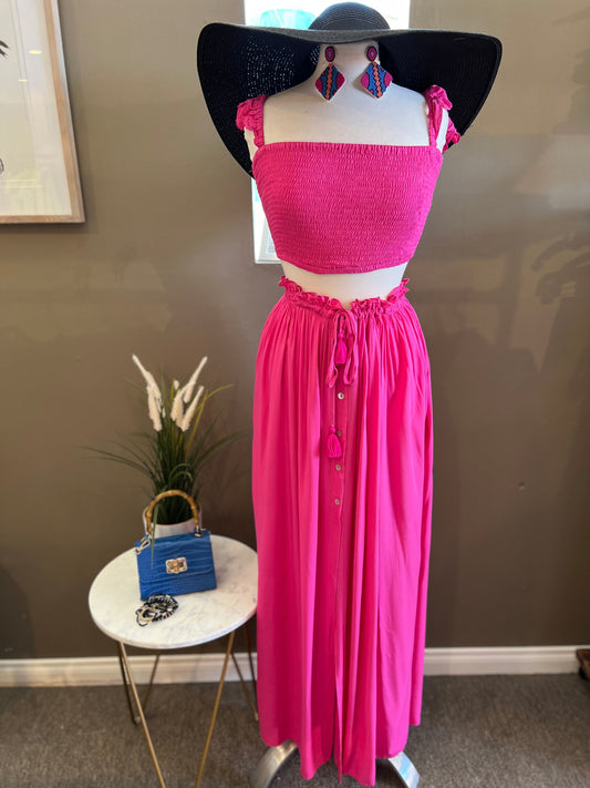 Button Down High Waist Maxi Set