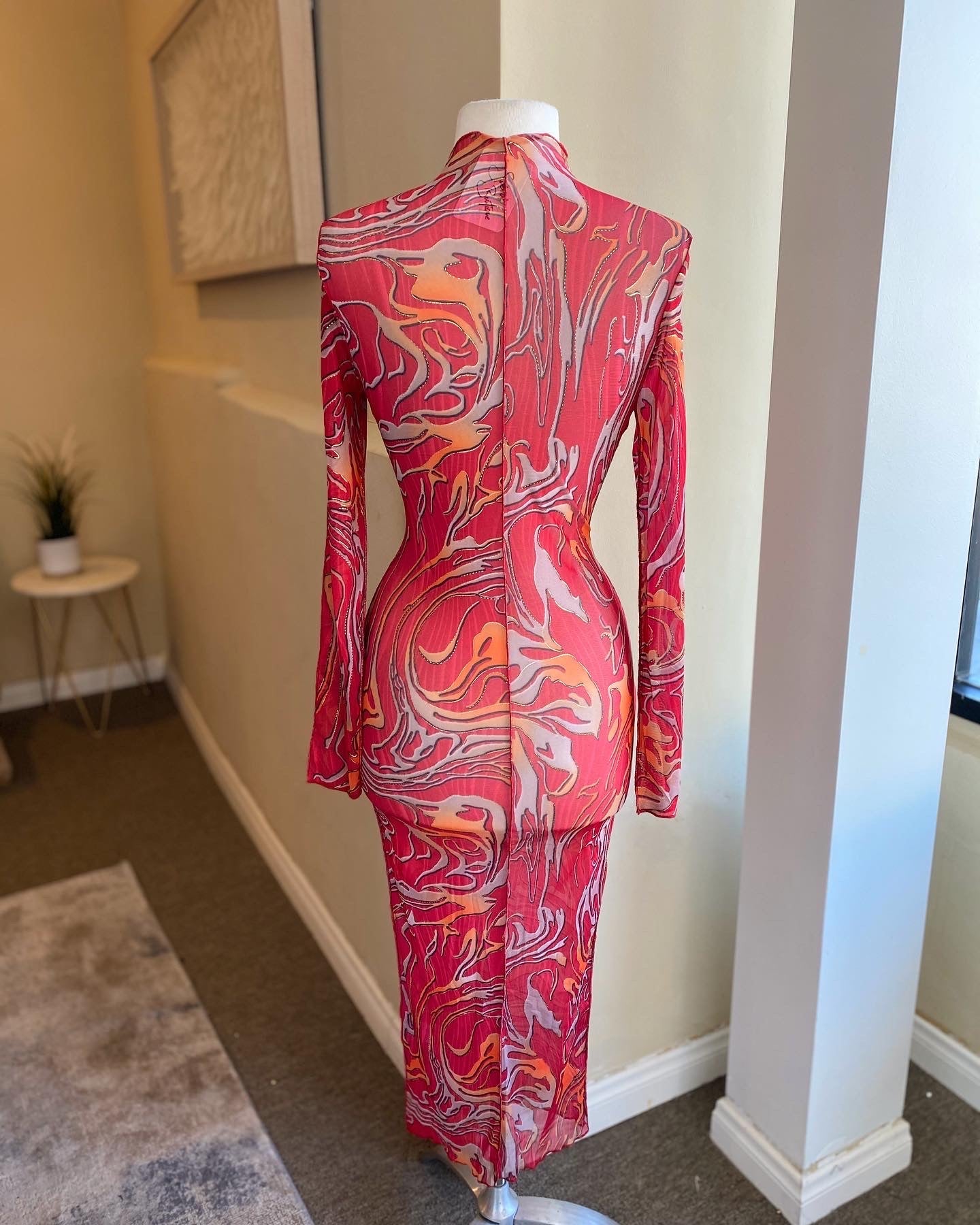 Red Sheer Pattern Dress