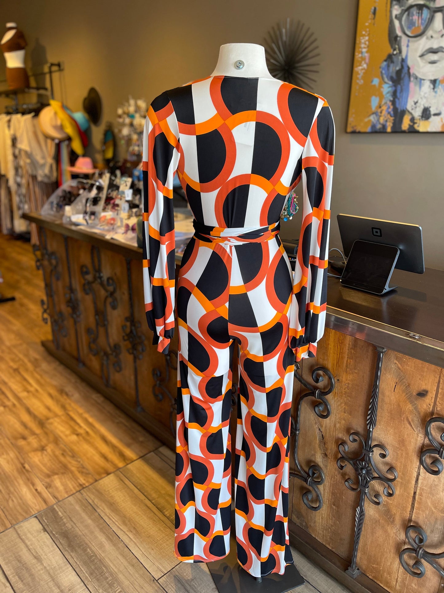 Long Sleeve Deep V Wide Leg Jumpsuit