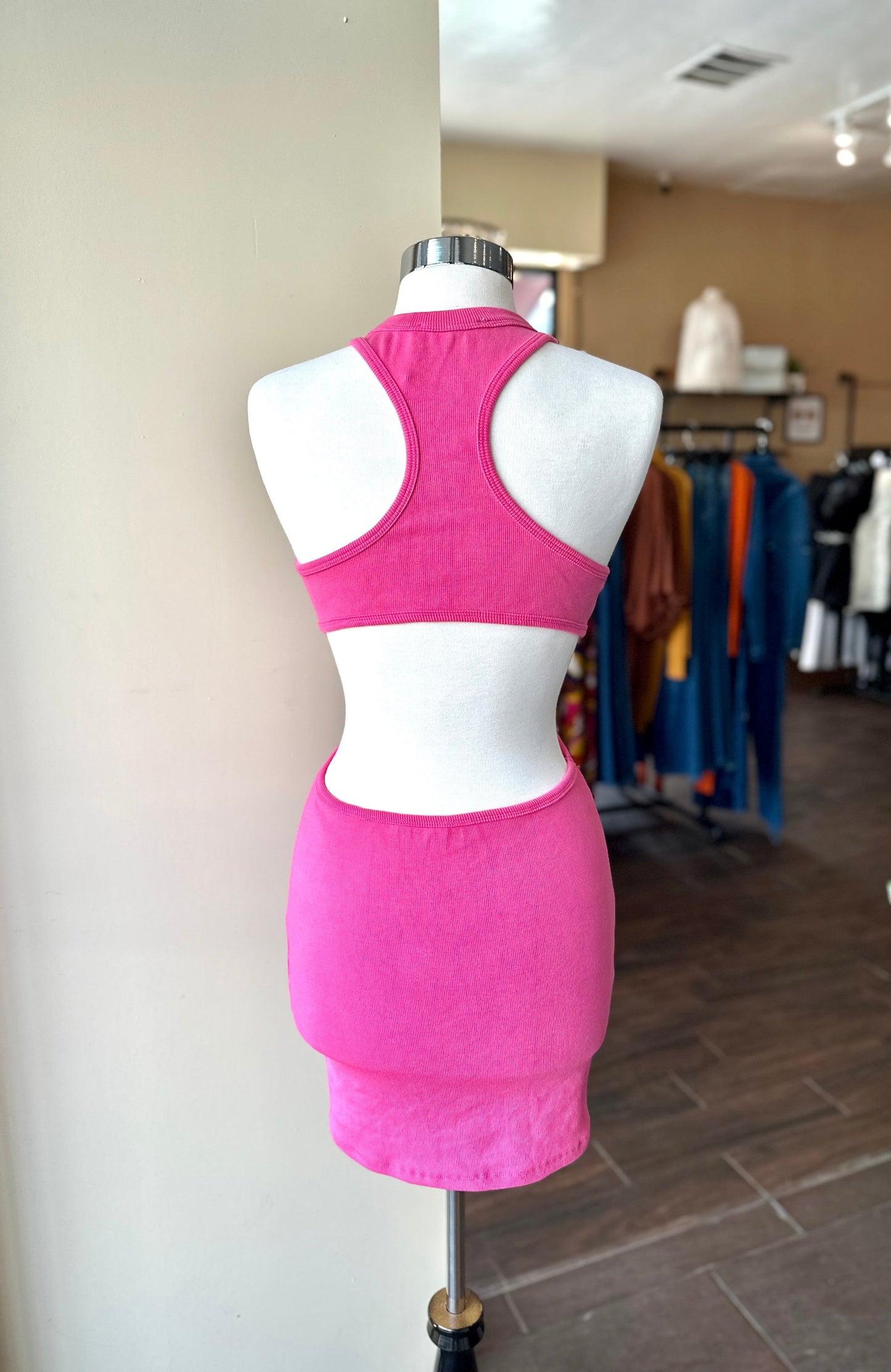 Cut Out Back Rib Dress