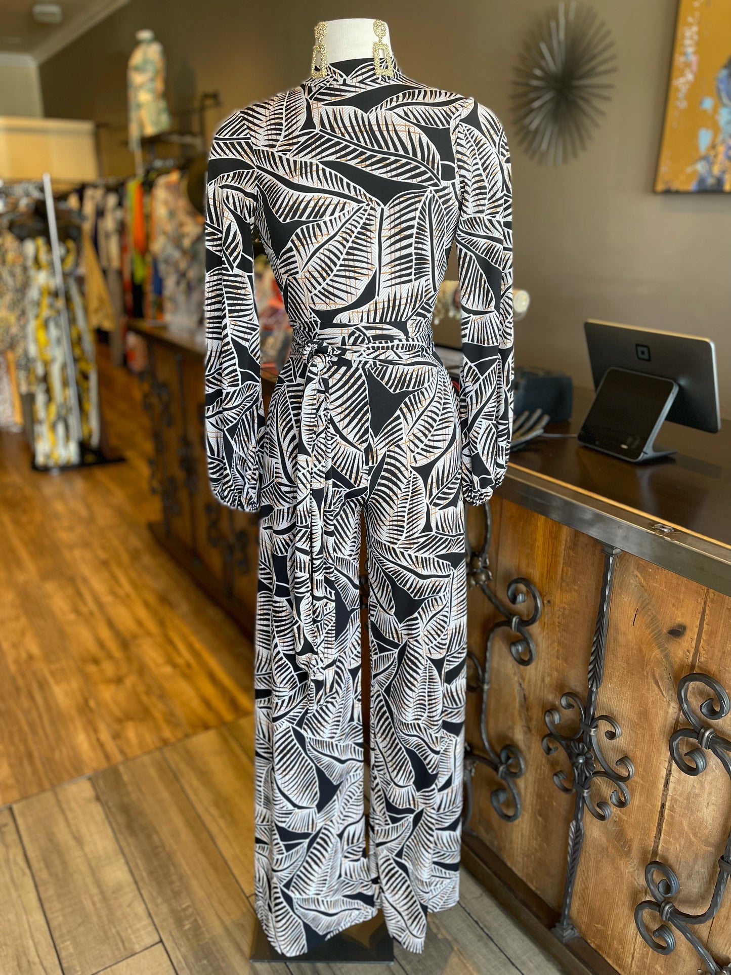 Long Sleeve Zipper Back Wide Leg Jumpsuit