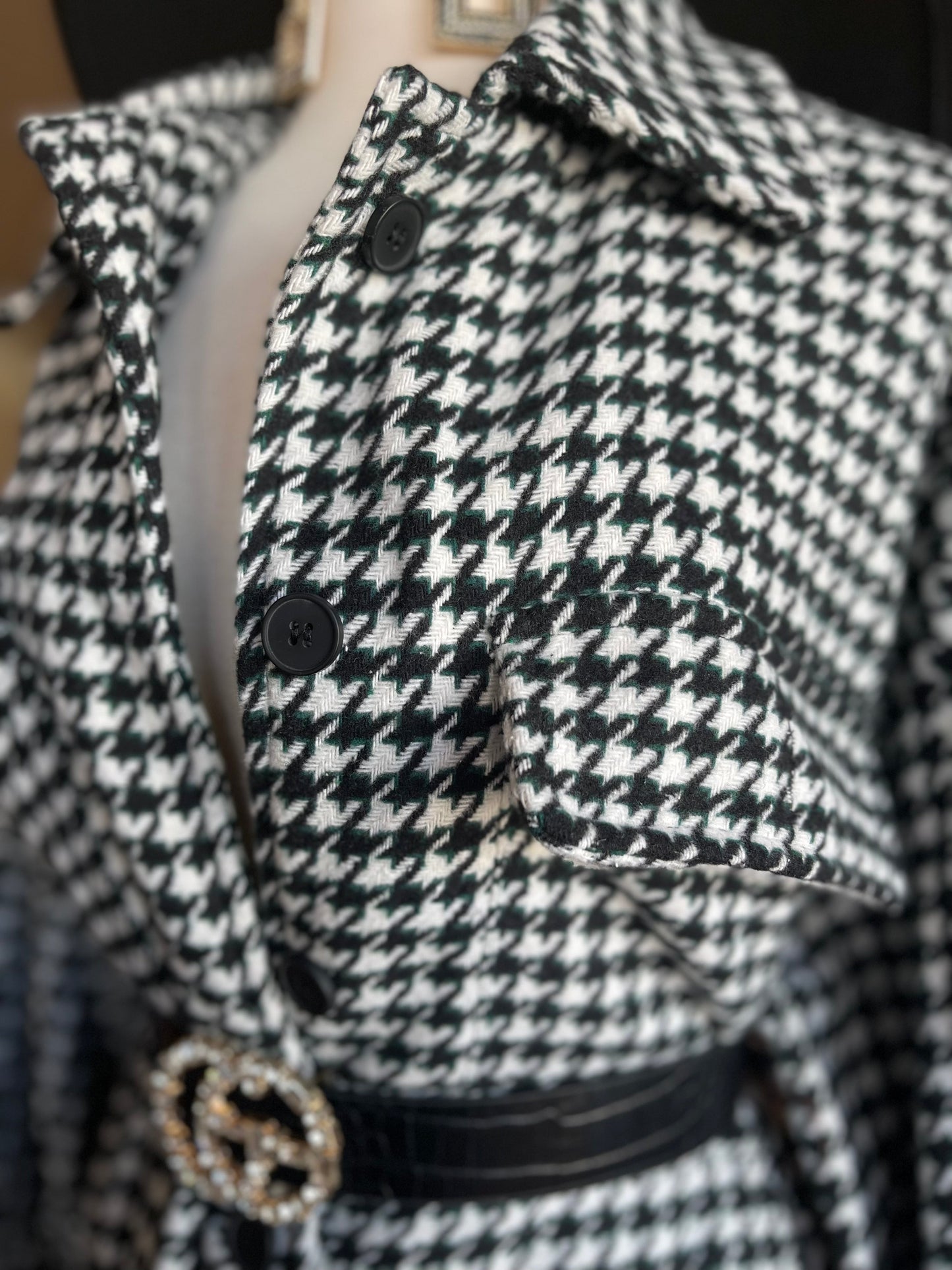 Side Seam HoundStooth Button Down Jacket