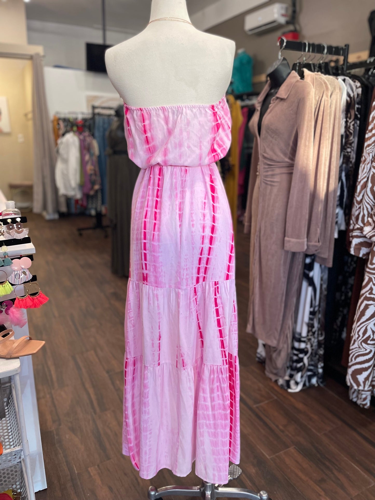 Tube Tie Waist Tiered Tie Dye Maxi