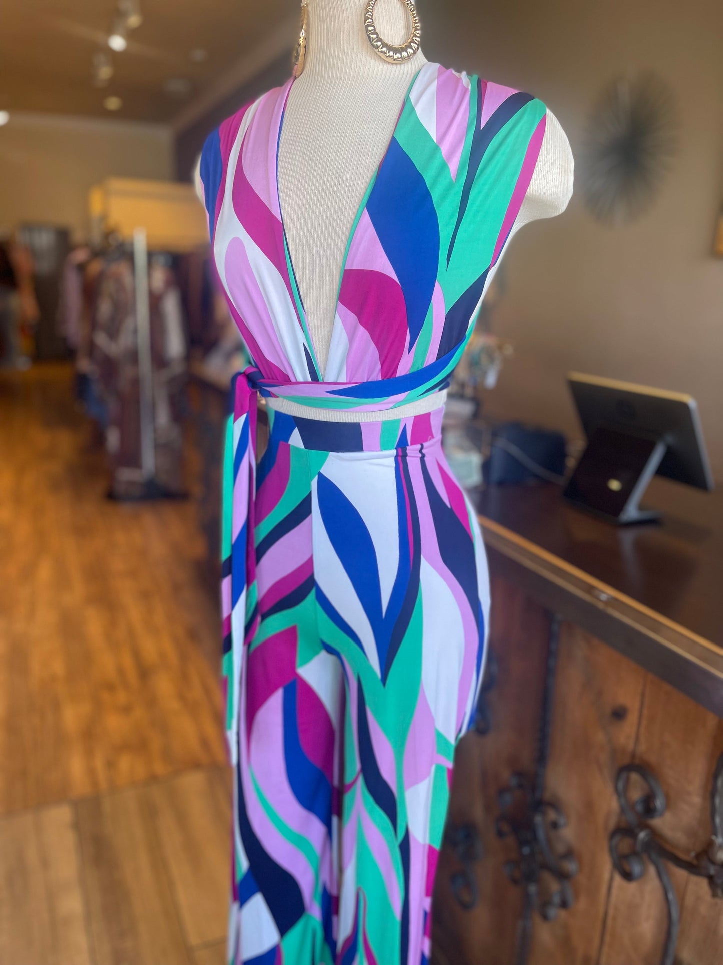 Printed Bra Top Halter Pants Set FINAL SALE