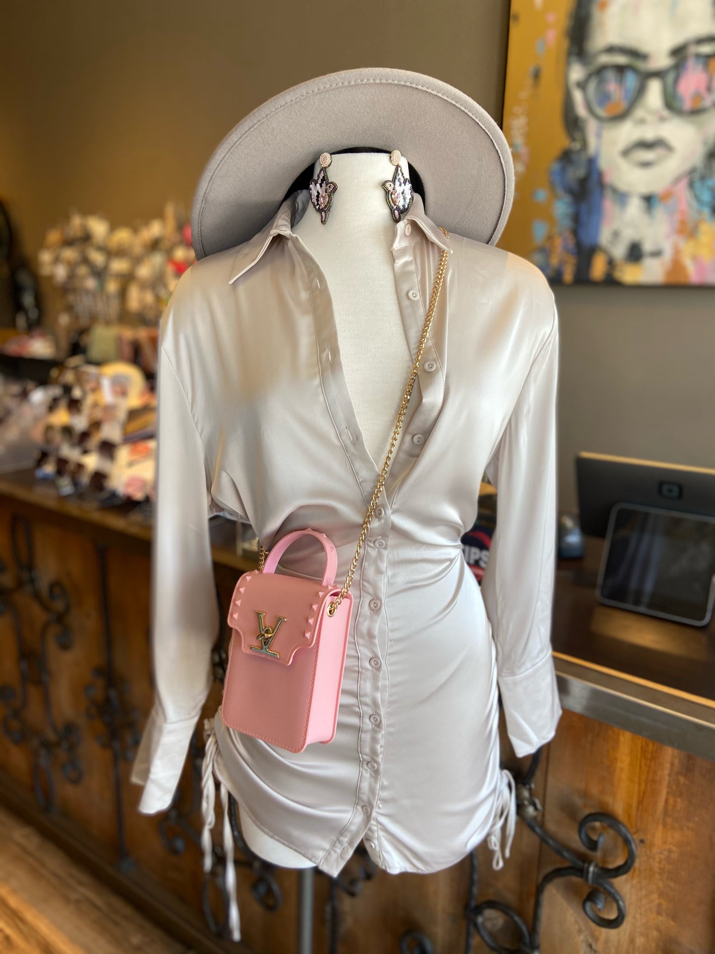 Side Drawstring Satin Shirt Dress