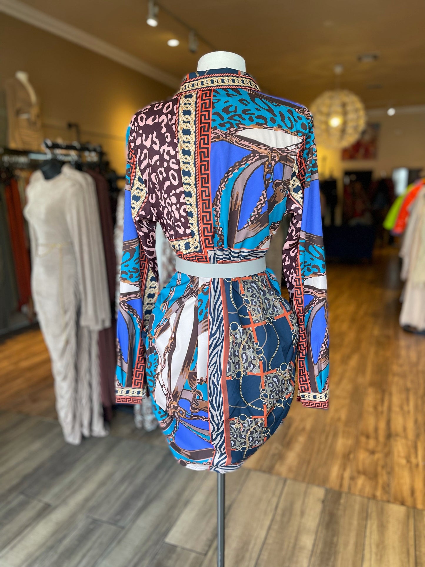 Pattern Long Sleeve Button Down Dress FINAL SALE