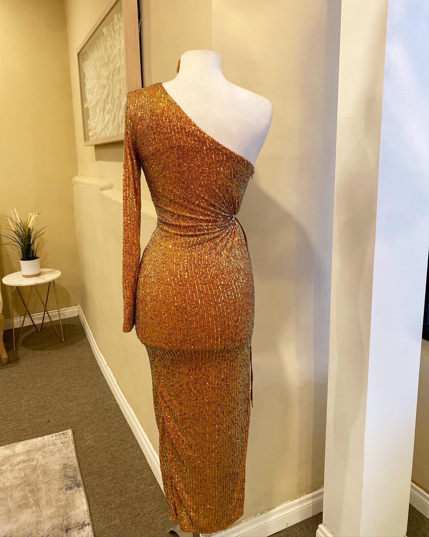 One Sleeve Sparkle Cutout Dress