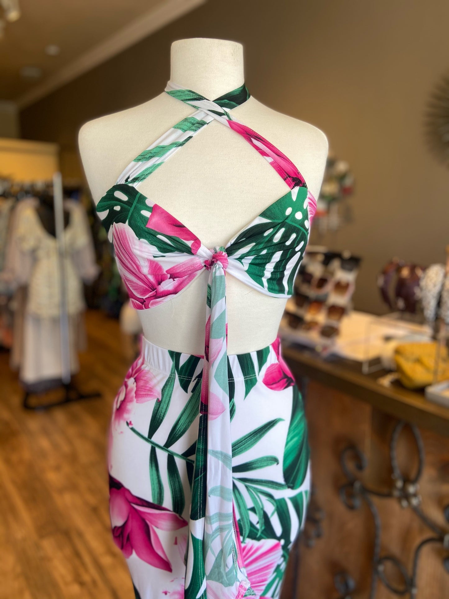 Floral Bra Top Long Skirt Set