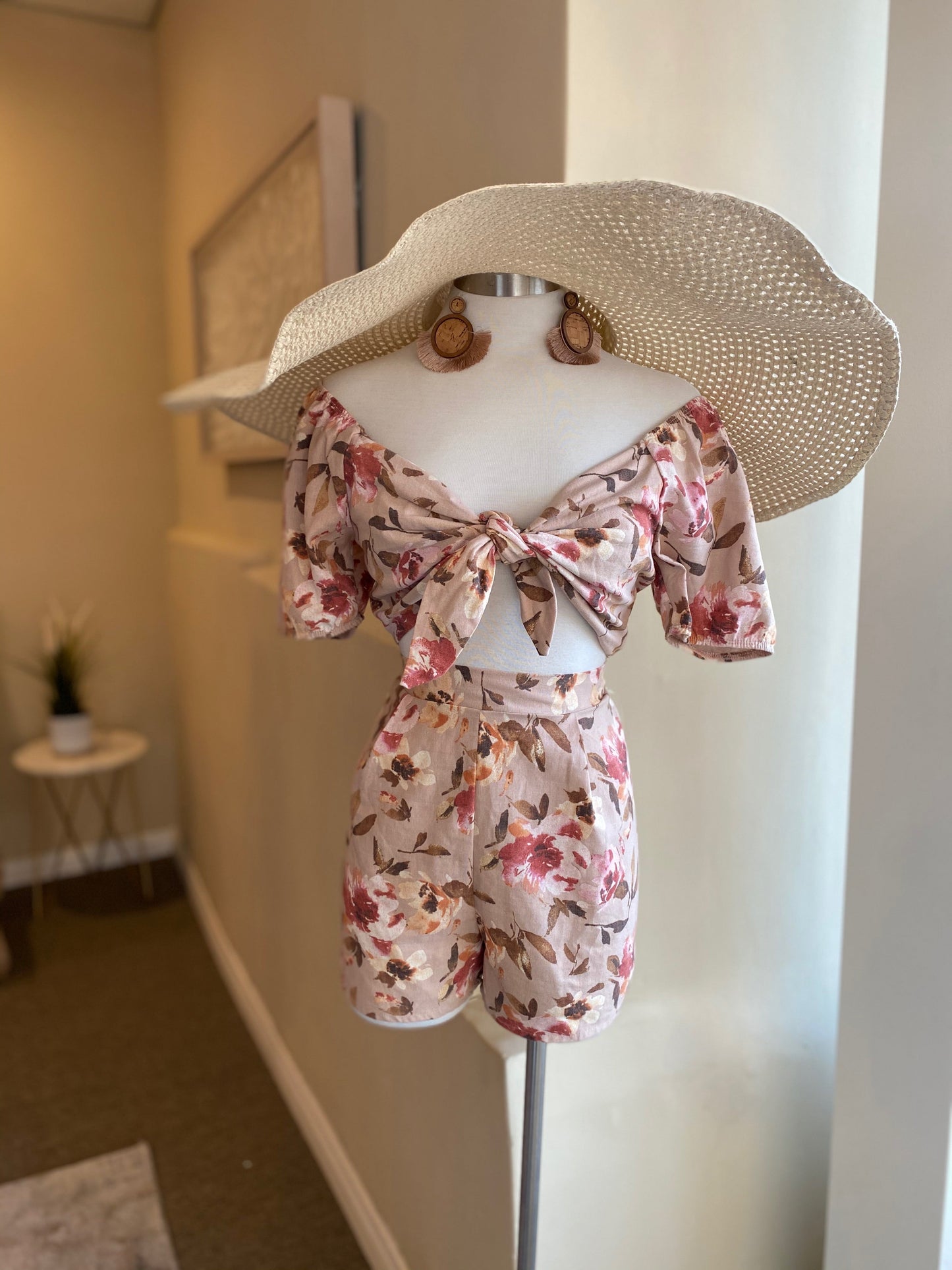O/S Knot Floral Short Set FINAL SALE