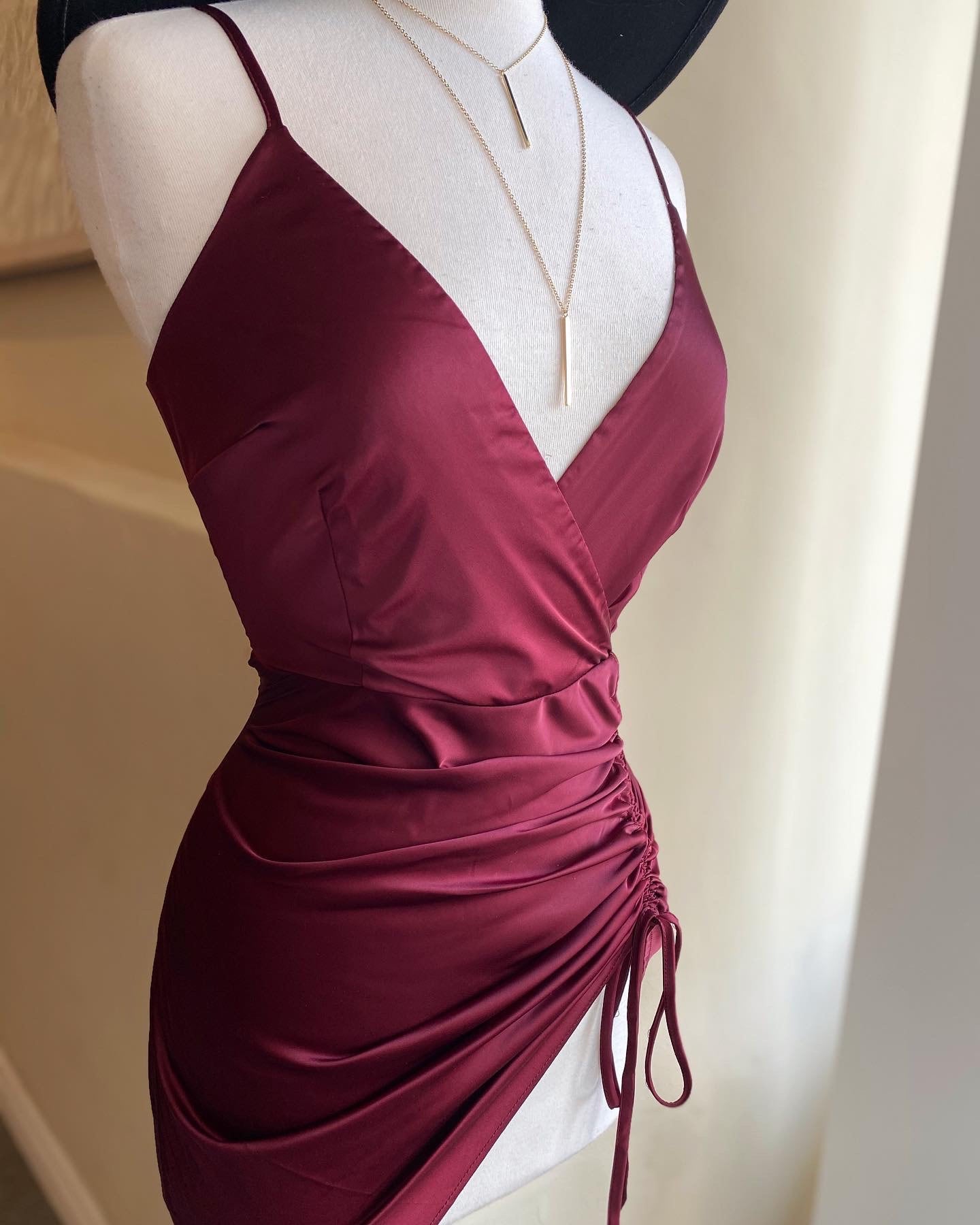 Silky Rouge V Cut Dress