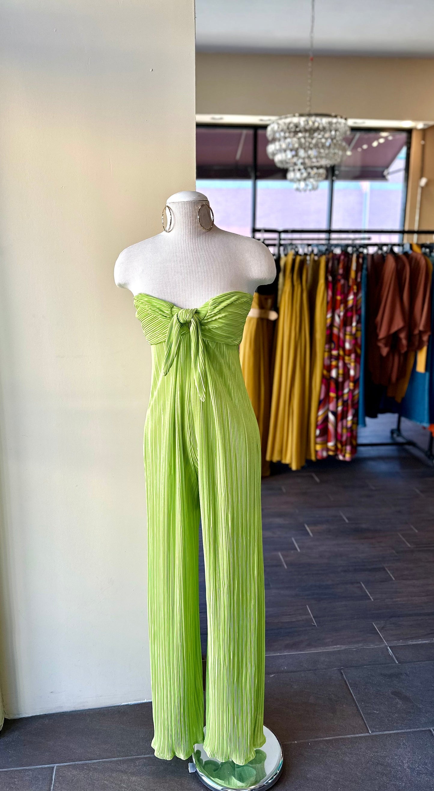 Pleated Front Tie Tube Jumpsuit