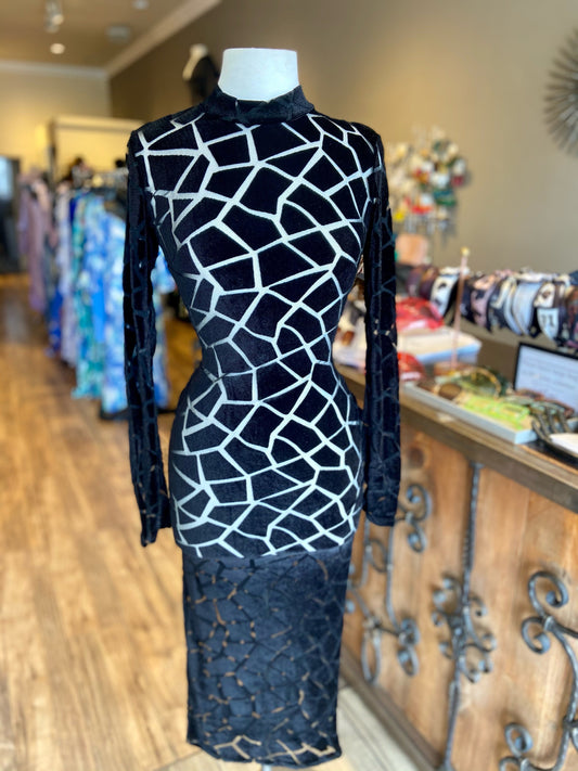 Burn Out Long Sleeve Midi Dress