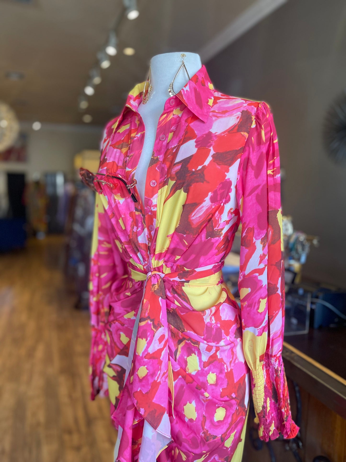 Puff Sleeve Button Front Dress