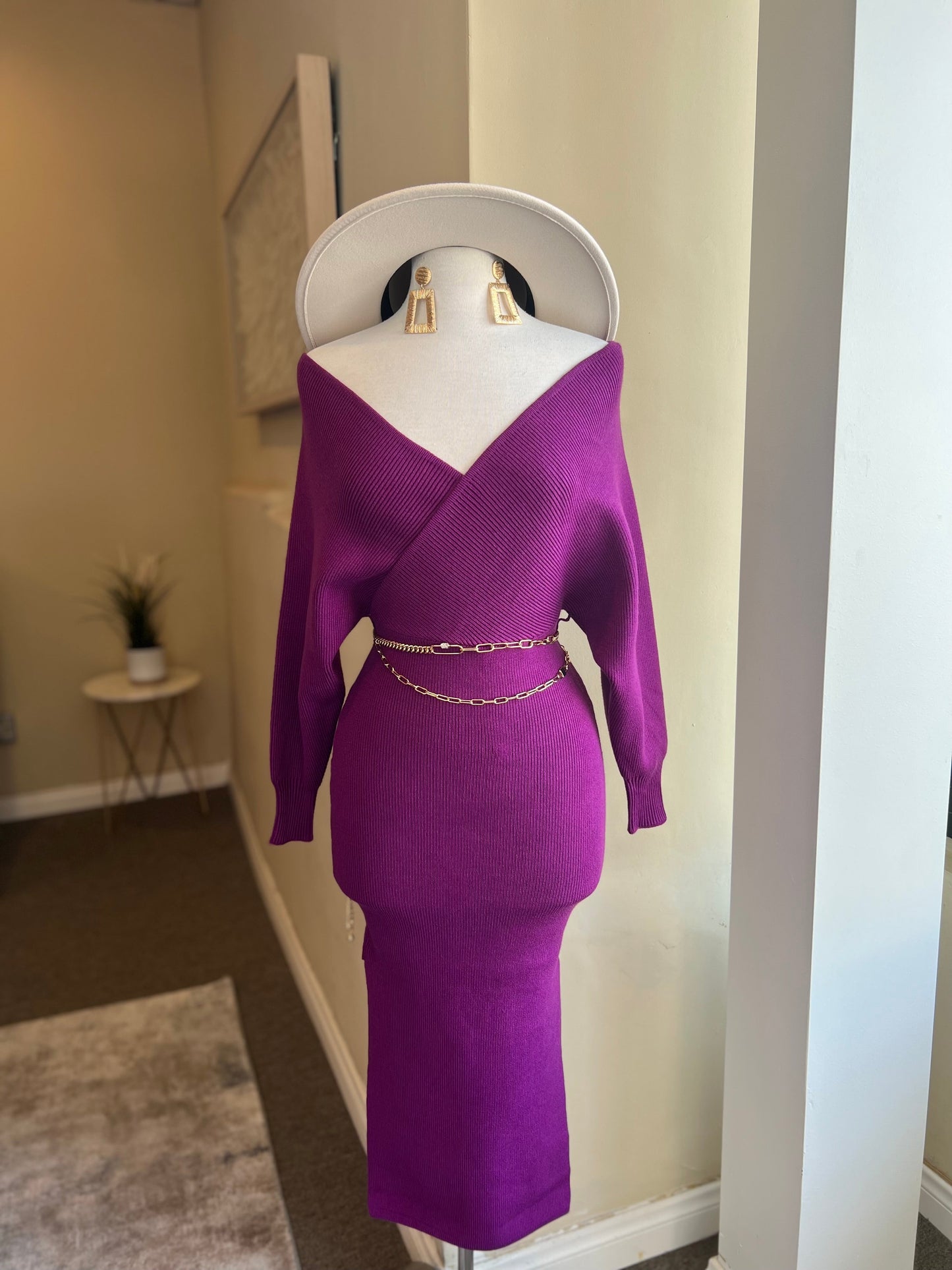 Front Overwrap Kimono Knit Midi