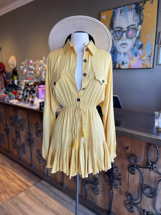 Collar Neck Long Sleeve Flare Dress