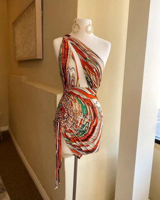 Venechia One Shoulder Side Ruched Dress