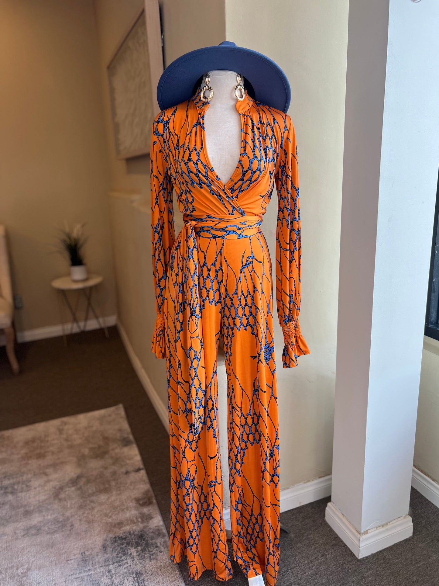 Puff Sleeve Ruffle Cuff Loose Leg Jumpsuit