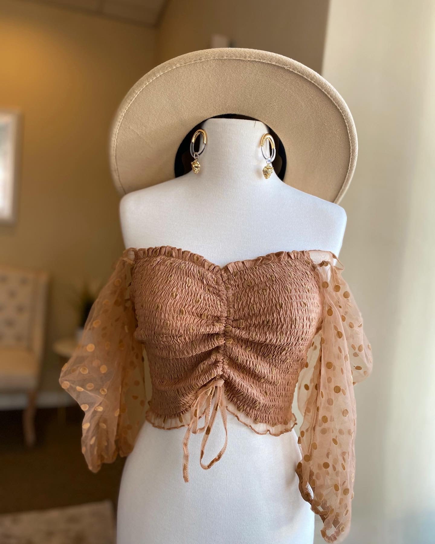 Sheer Polka Scrunge Top