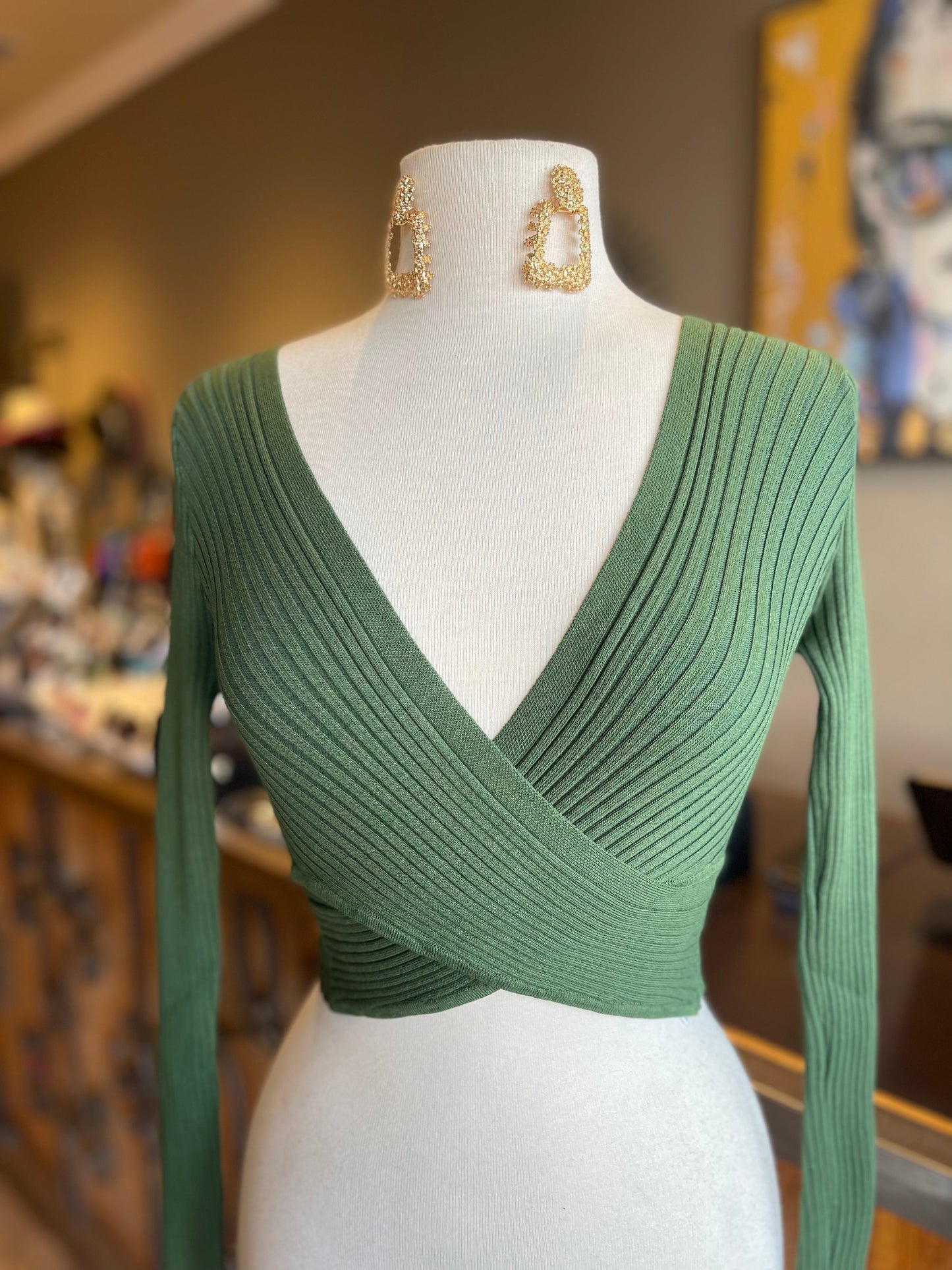 Long Sleeve Surplice Crop Top