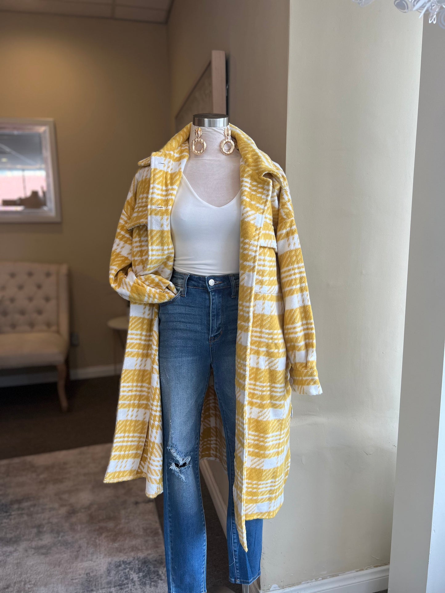 Button Down Plaid Jacket W Slits
