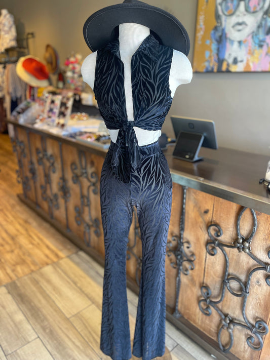 Velvet Front Tie Sleeveless Top Pants Set