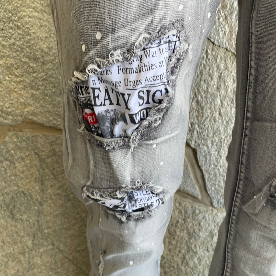 Grey Newspaper Jeans