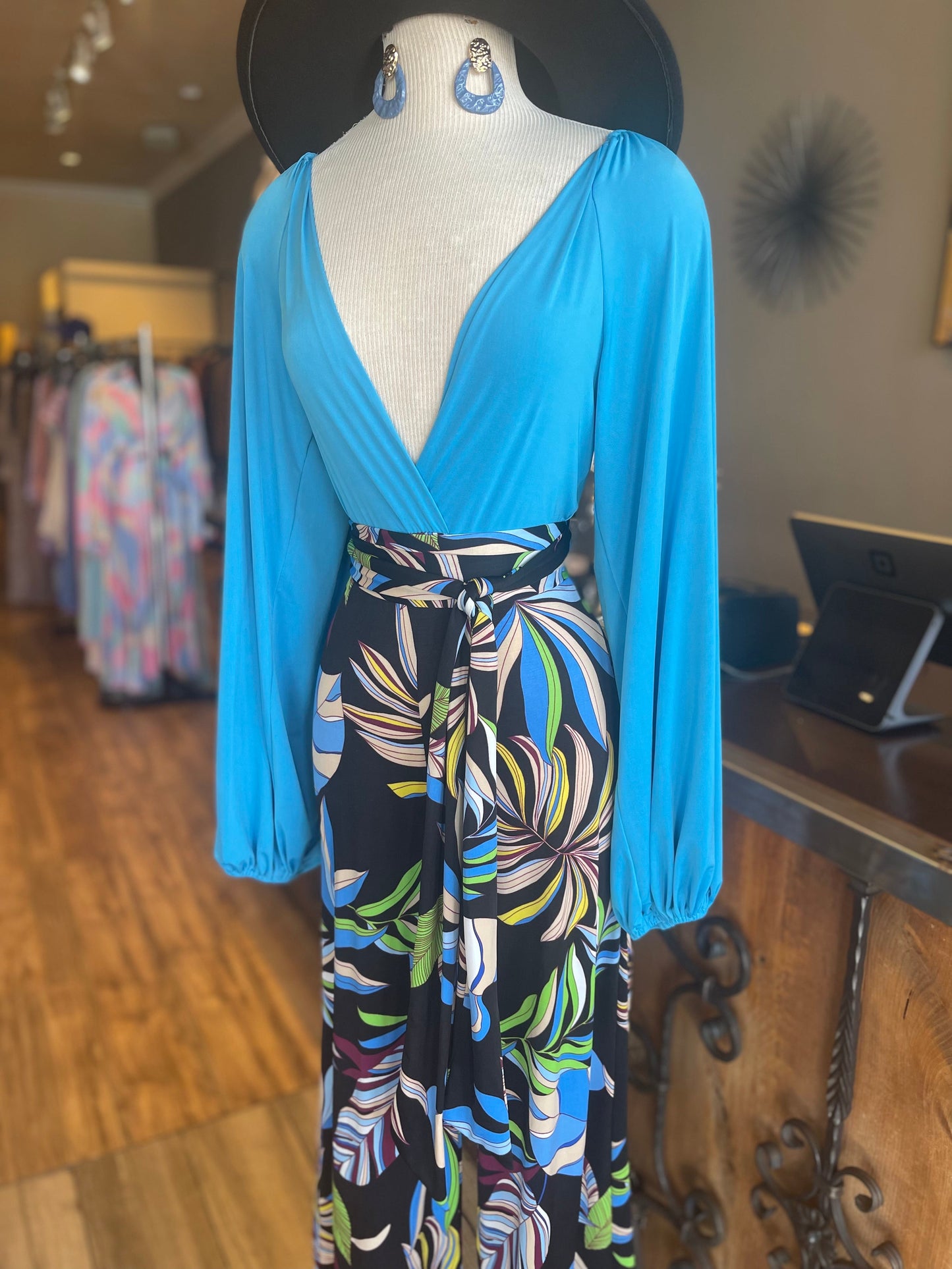 Tie Long Sleeve Print Jumpsuit
