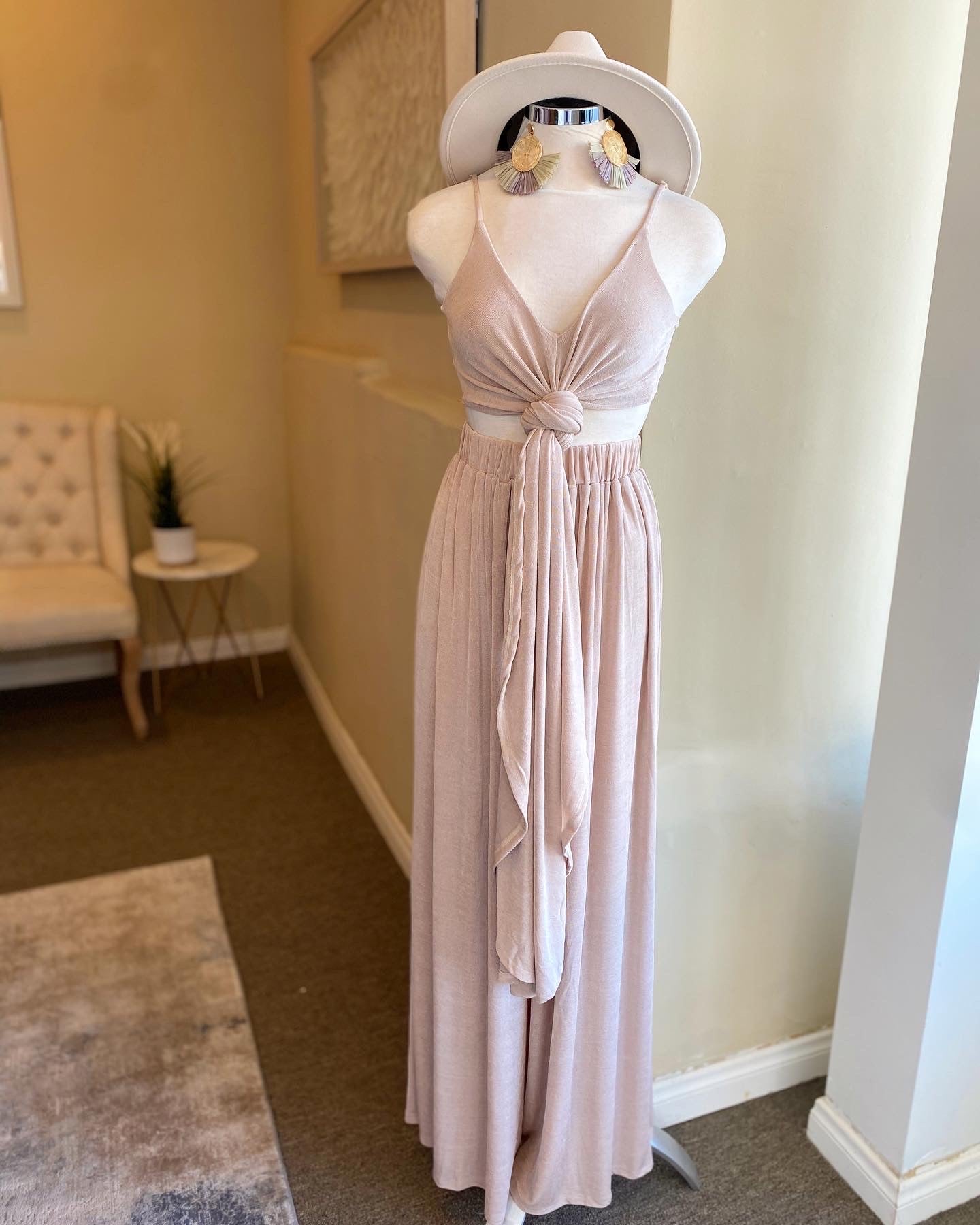Silky Backless Pants Set