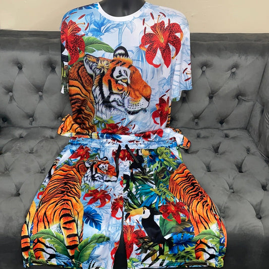 Tiger Tropical Shorts Set