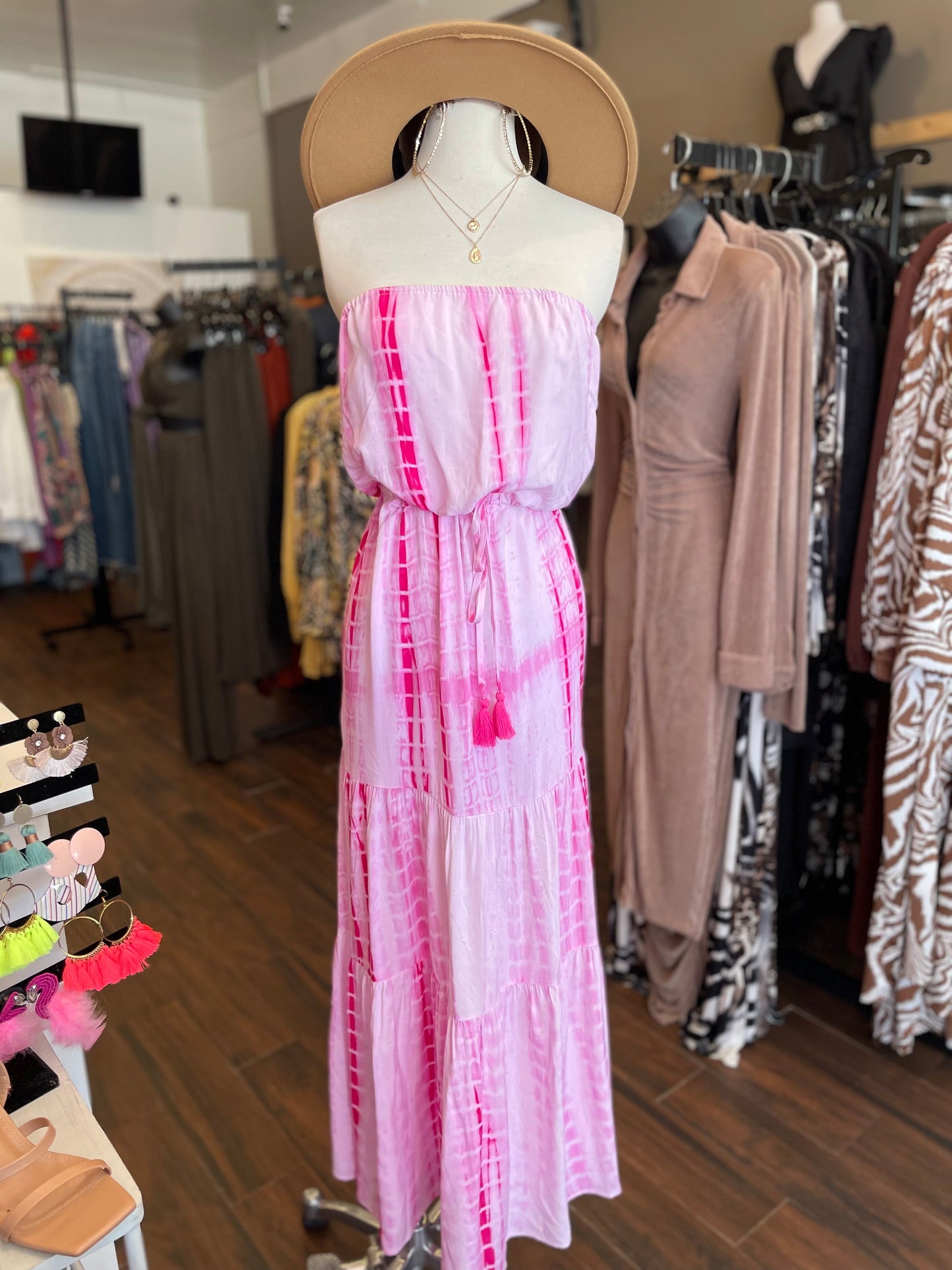 Tube Tie Waist Tiered Tie Dye Maxi