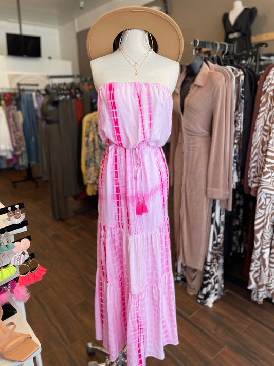 Tube Tie Waist Tiered Tie Dye Maxi