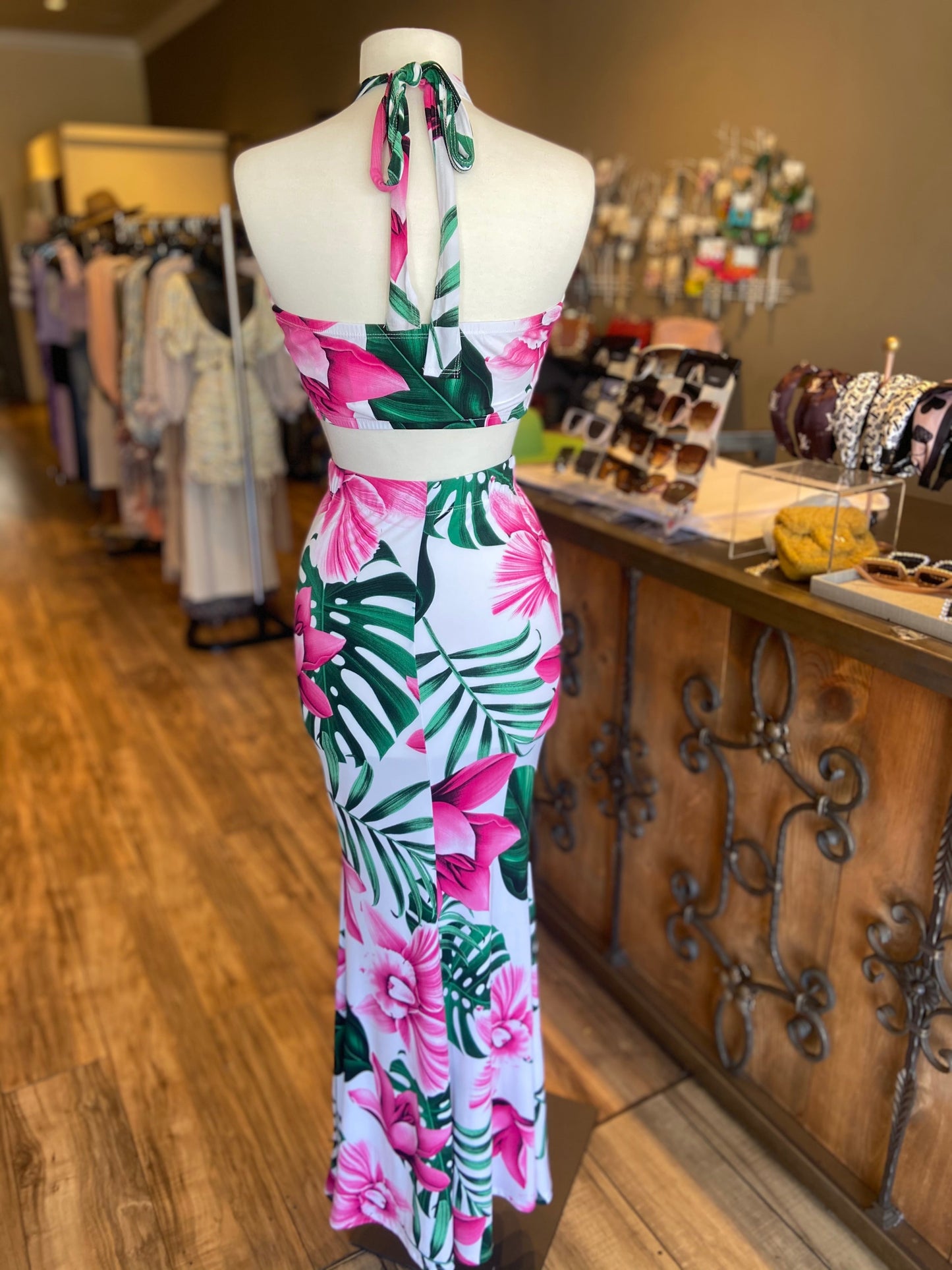 Floral Bra Top Long Skirt Set