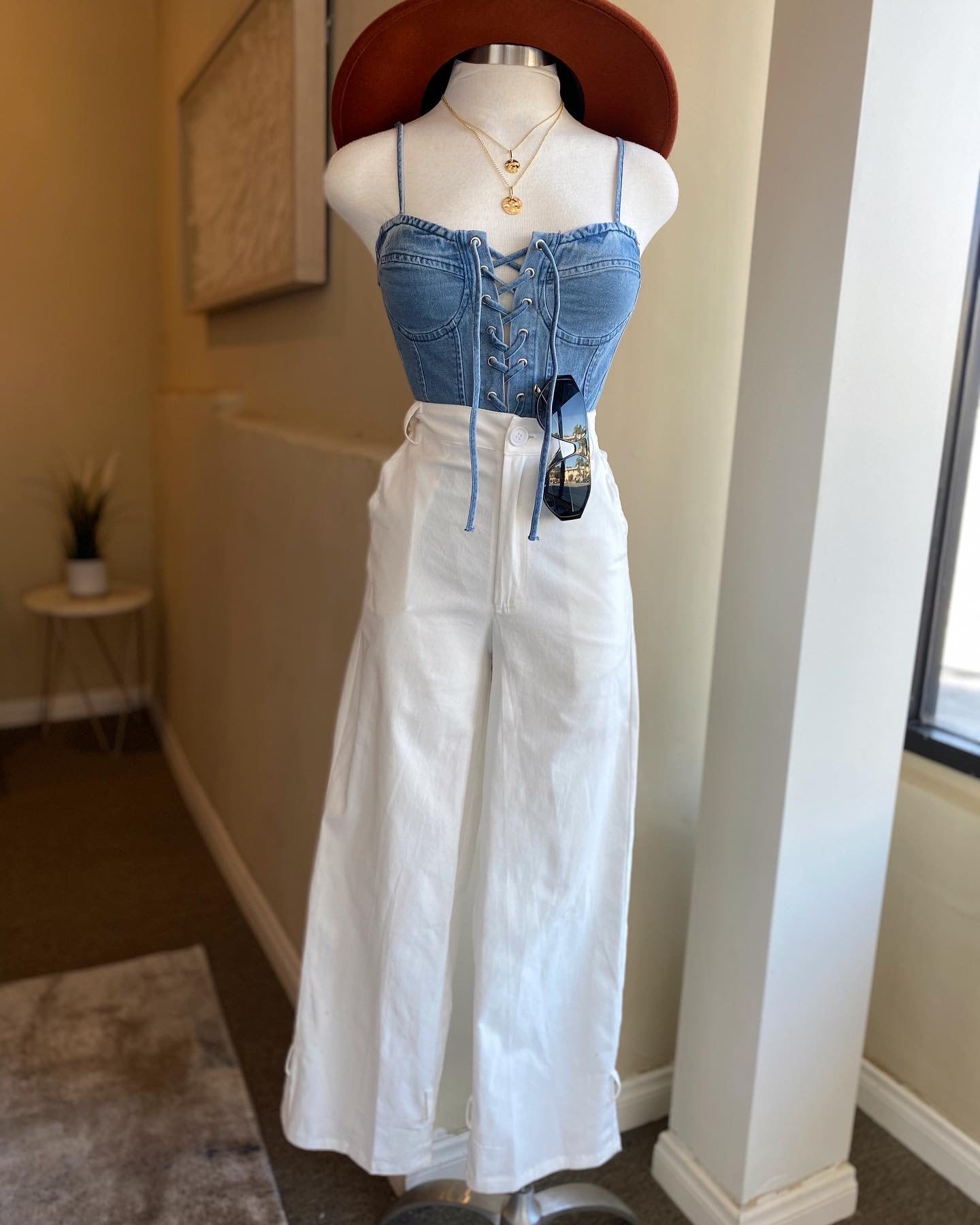 Lace Up Denim Bodysuit
