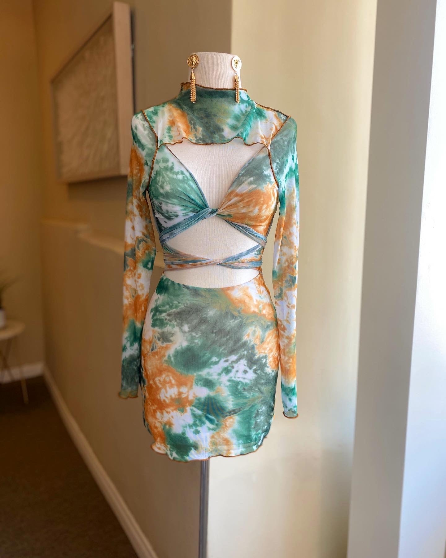 Green Back Tye Mini Dress FINAL SALE