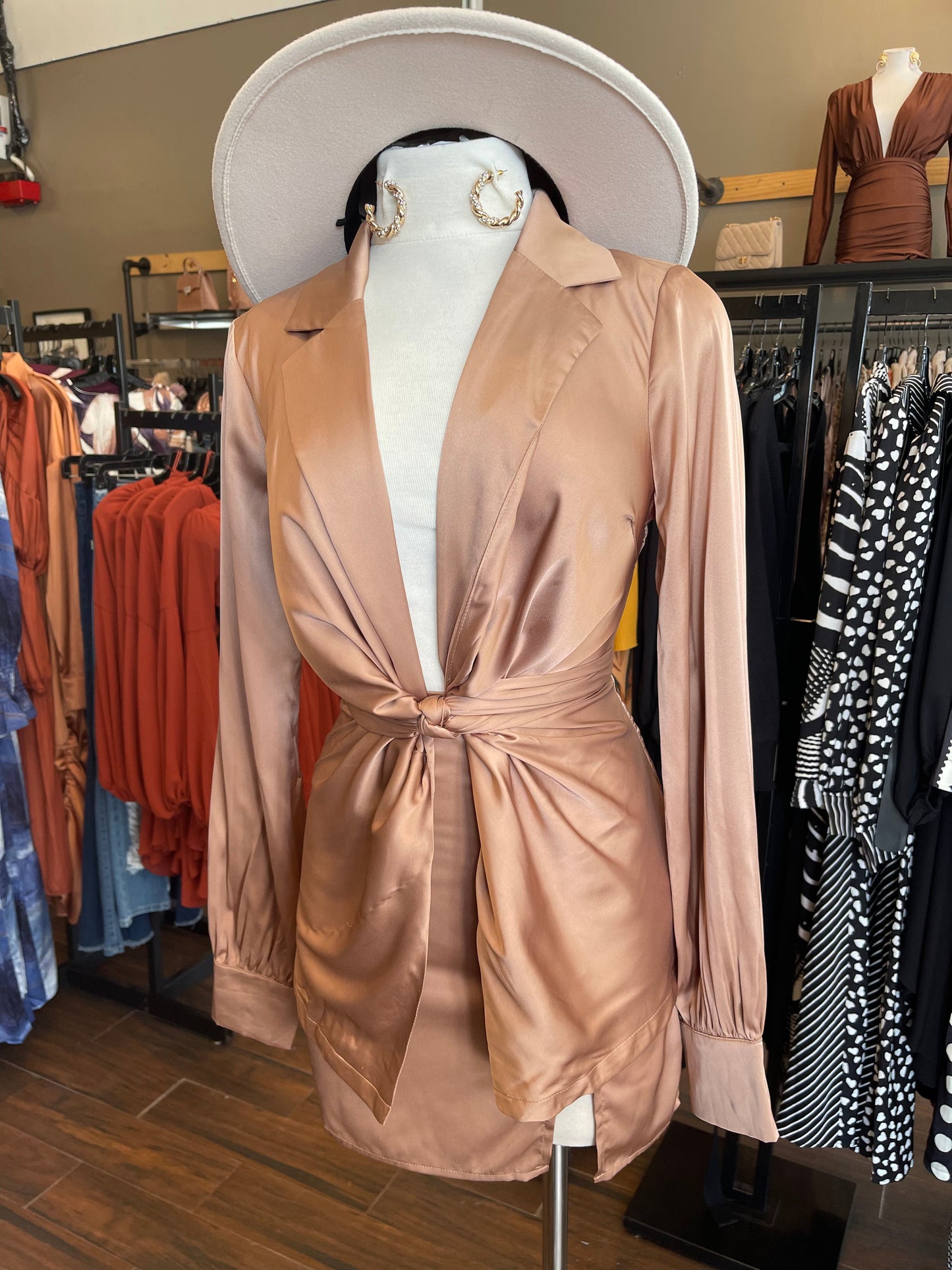 Satin Front Tie Mini Skirt Set