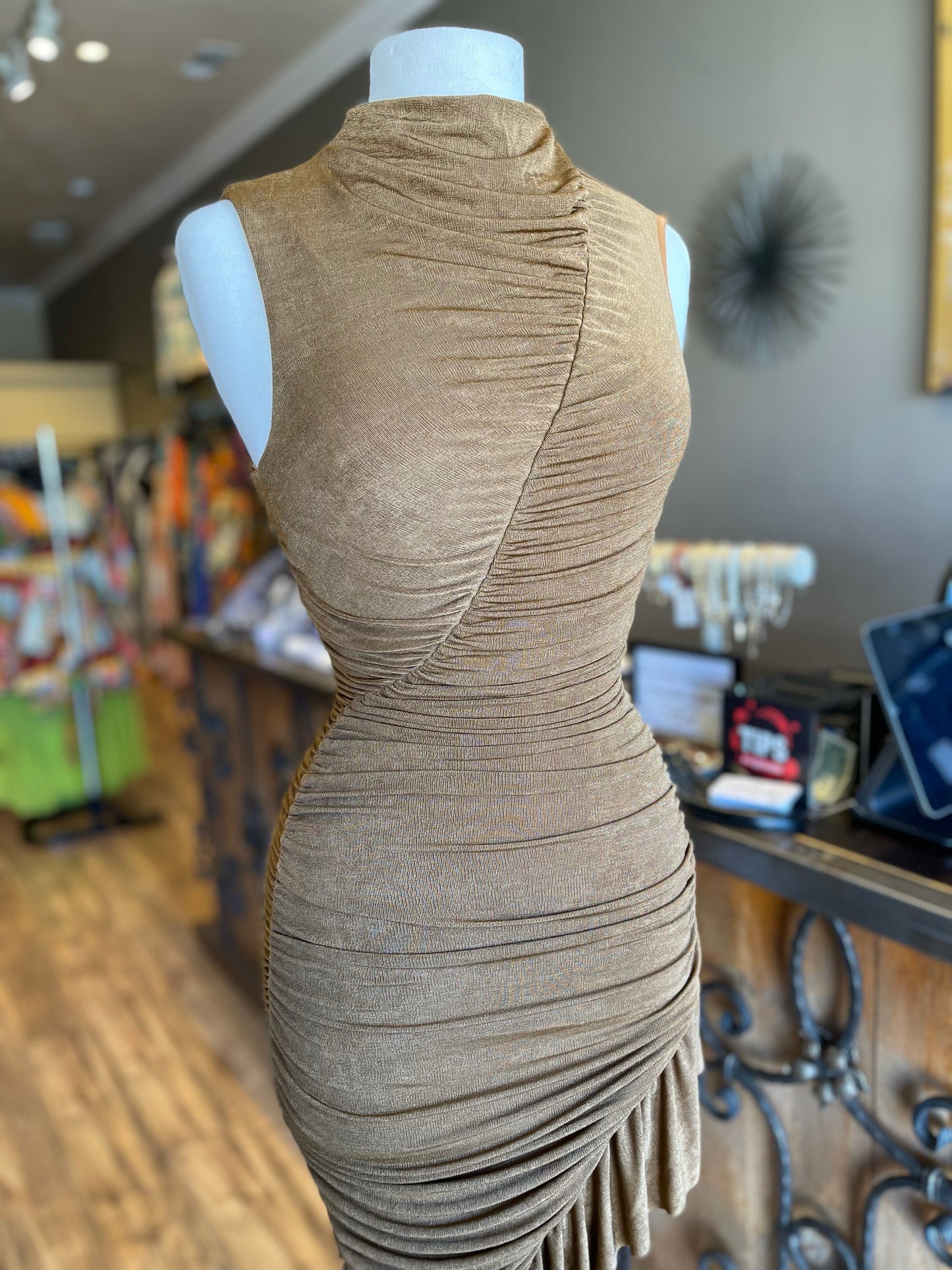 Sleeveless Scrunge Slit Dress