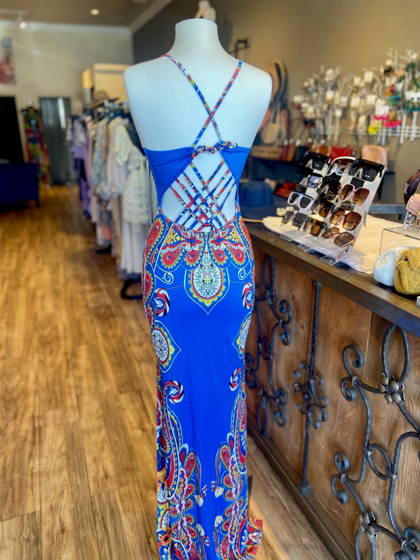 Printed Lace Back Dress