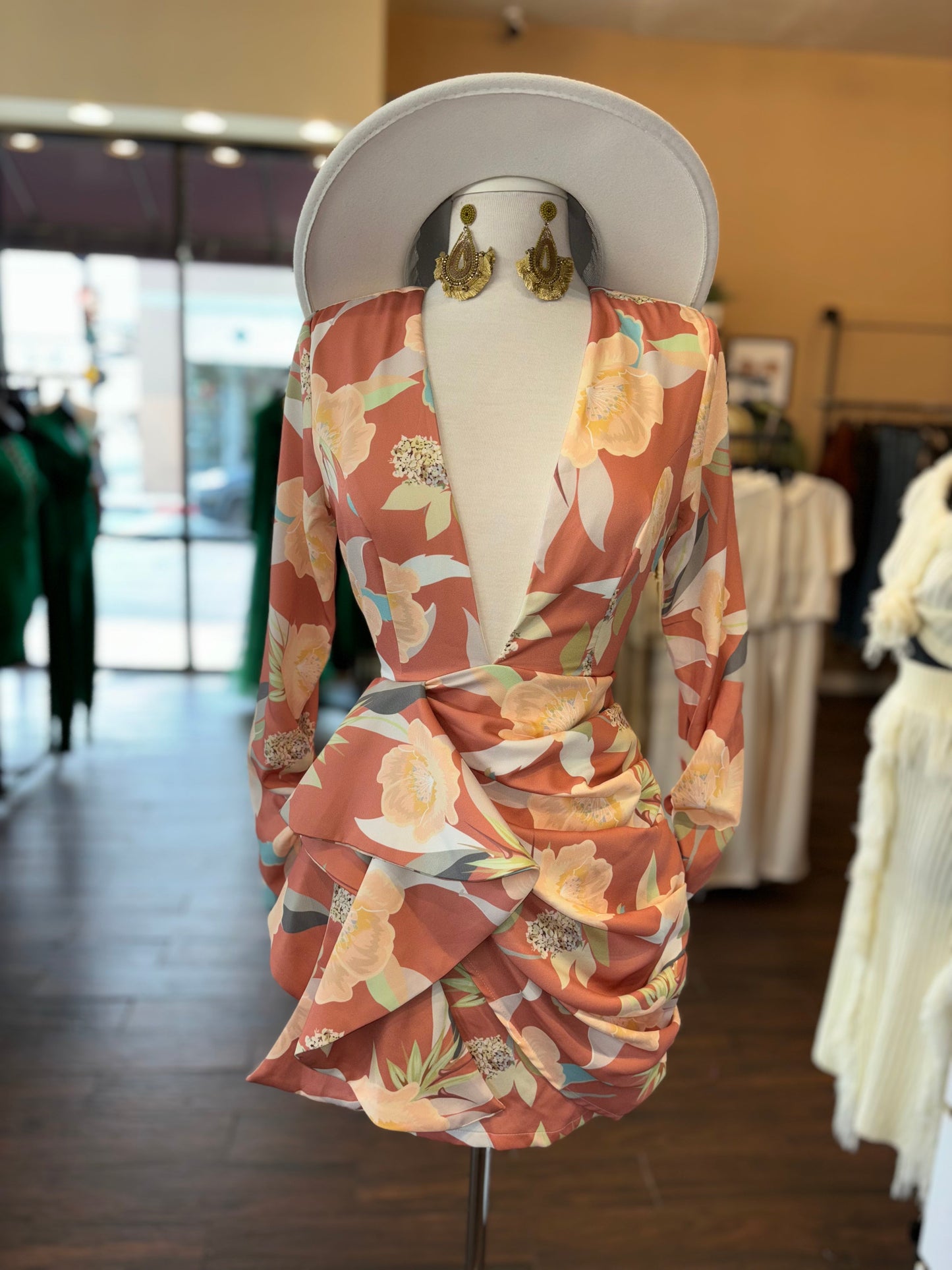 Ruched Long Sleeve Backout Dress