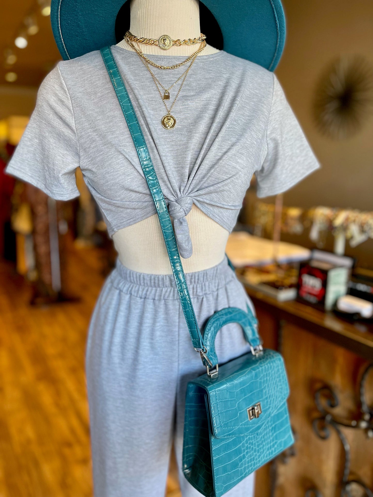 French Terry Cut Out Crop Top Set